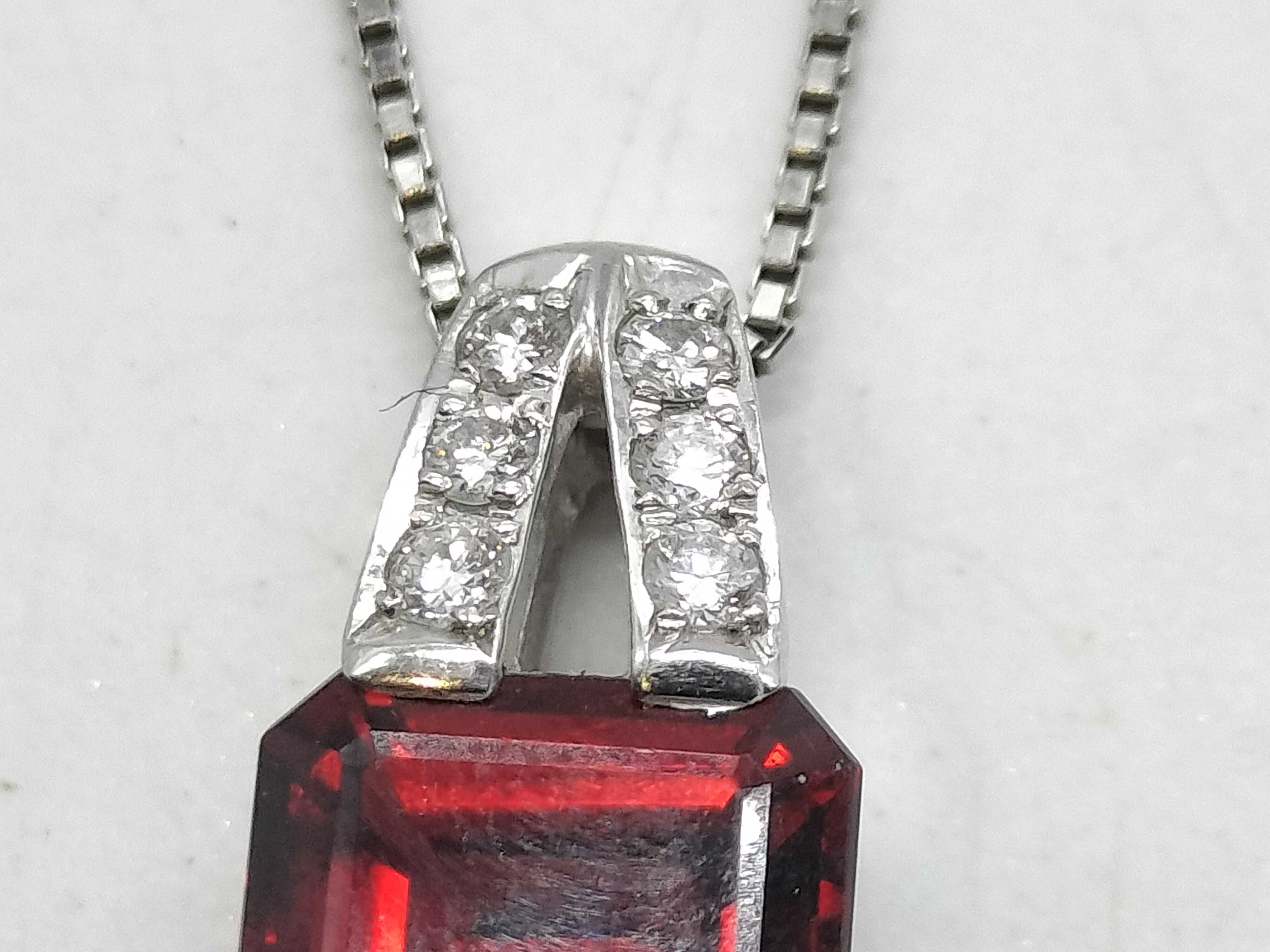 Platinum Emerald-Cut Garnet and Diamond Pendant Necklace