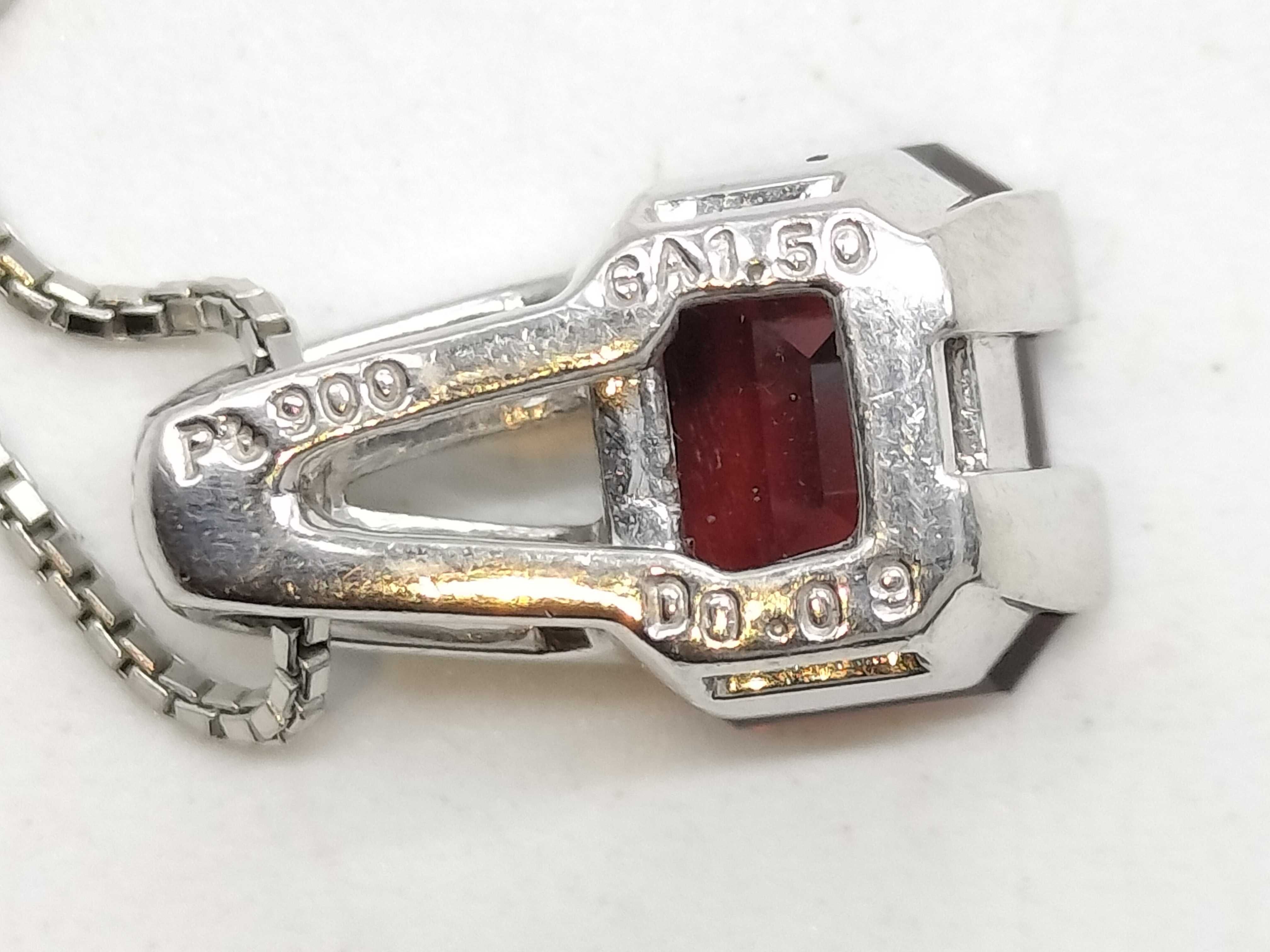Platinum Emerald-Cut Garnet and Diamond Pendant Necklace