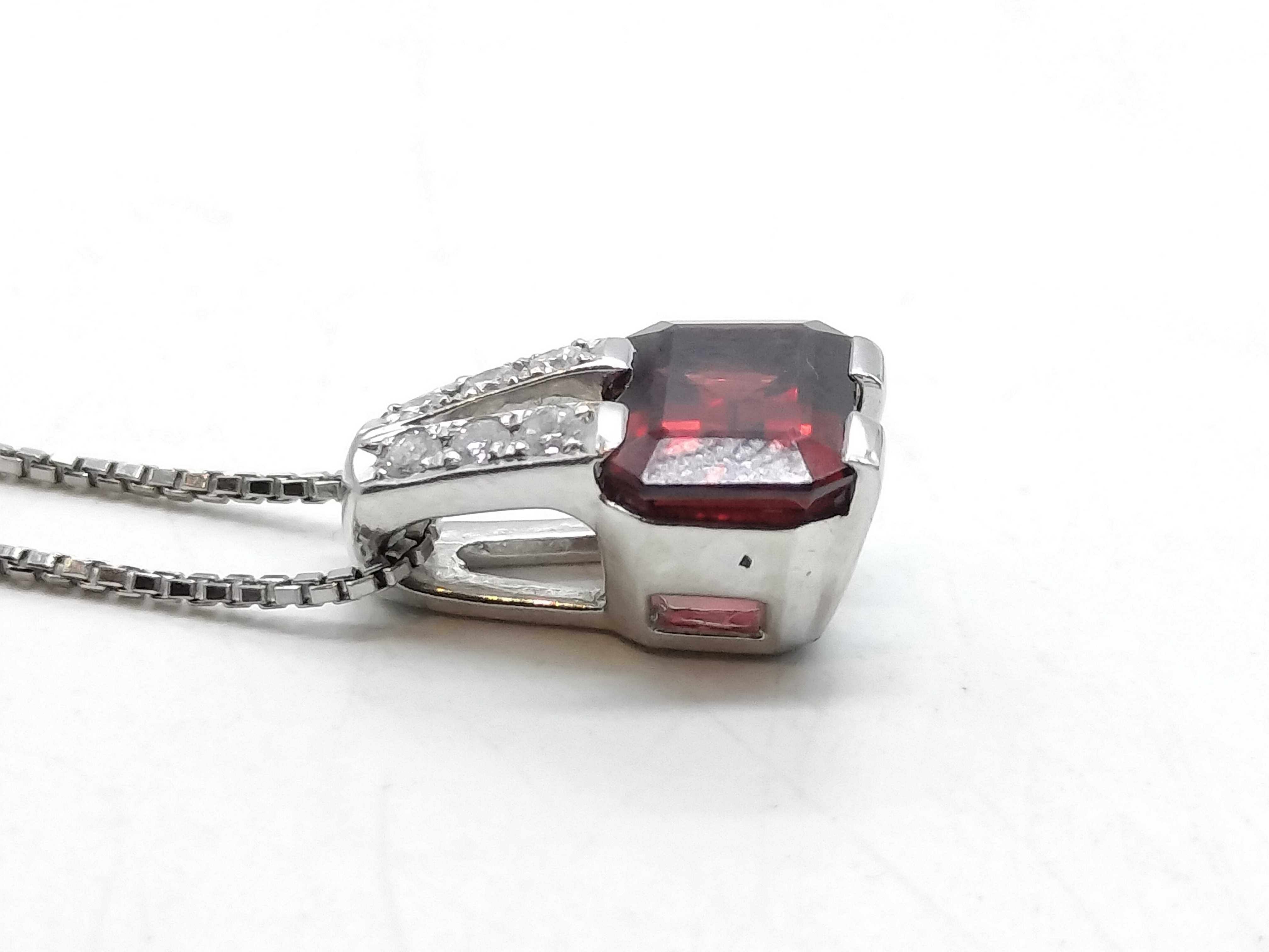 Platinum Emerald-Cut Garnet and Diamond Pendant Necklace