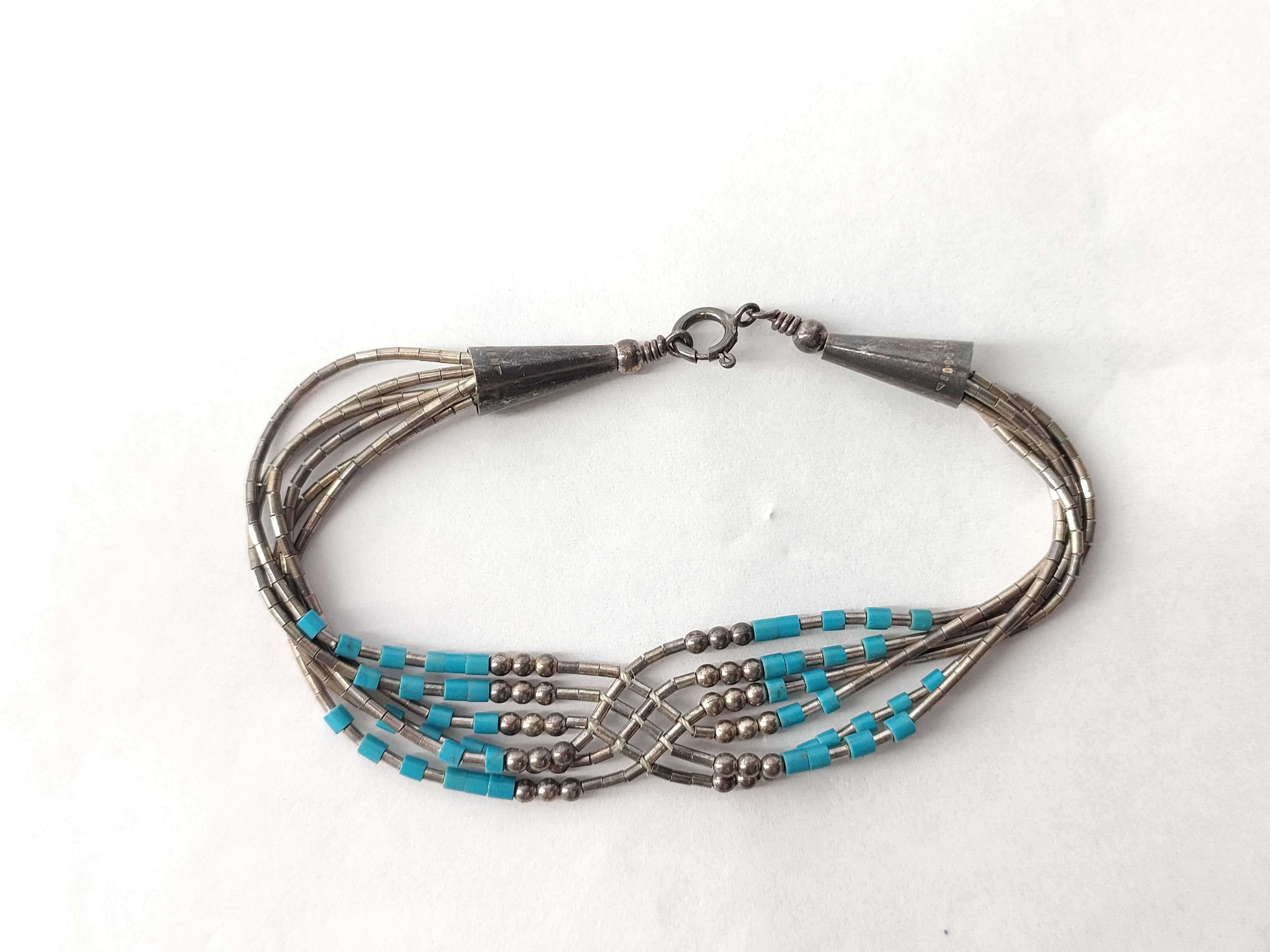 Two-Piece Vintage Southwest Sterling Liquid Silver and Turquoise Jewelry Set