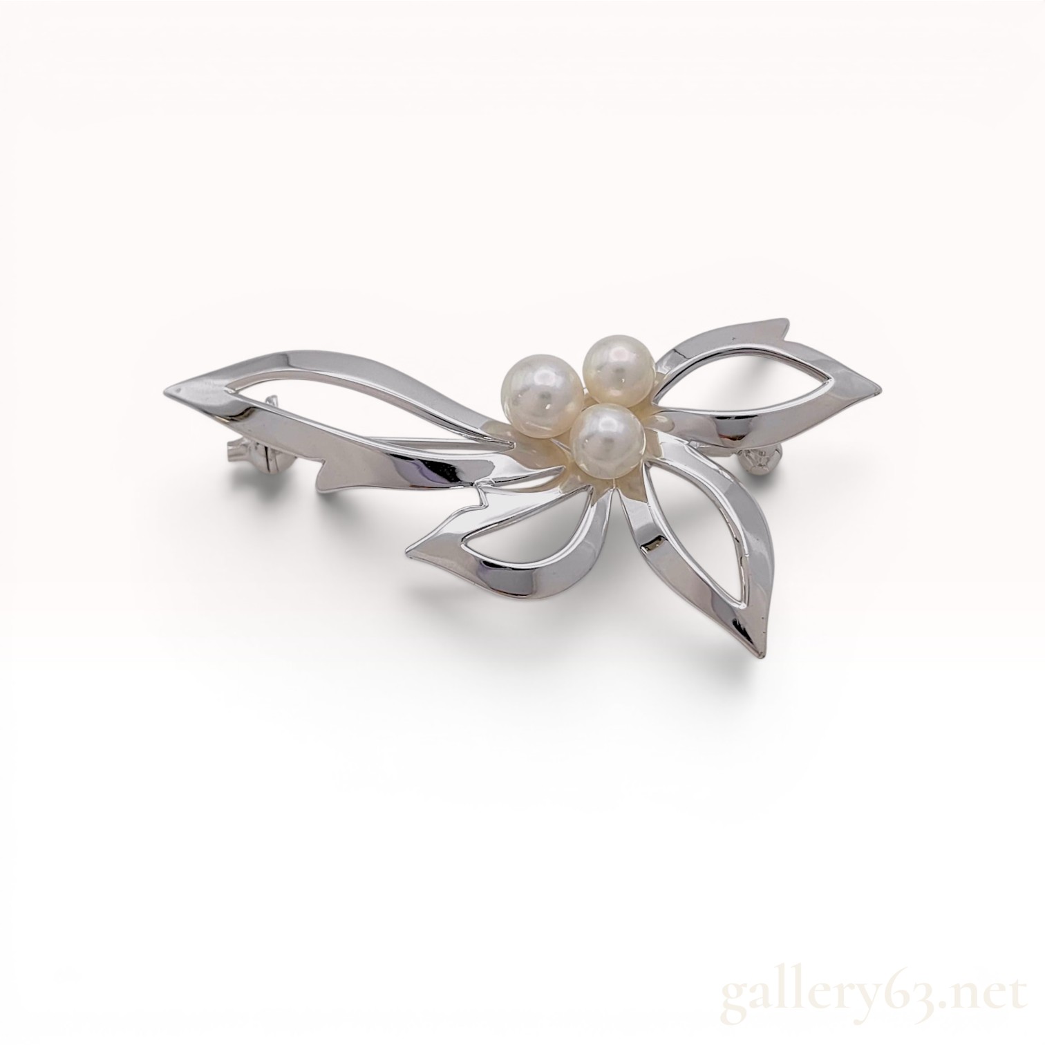 Mikimoto Sterling Silver and Akoya Pearl Floral Spray Brooch