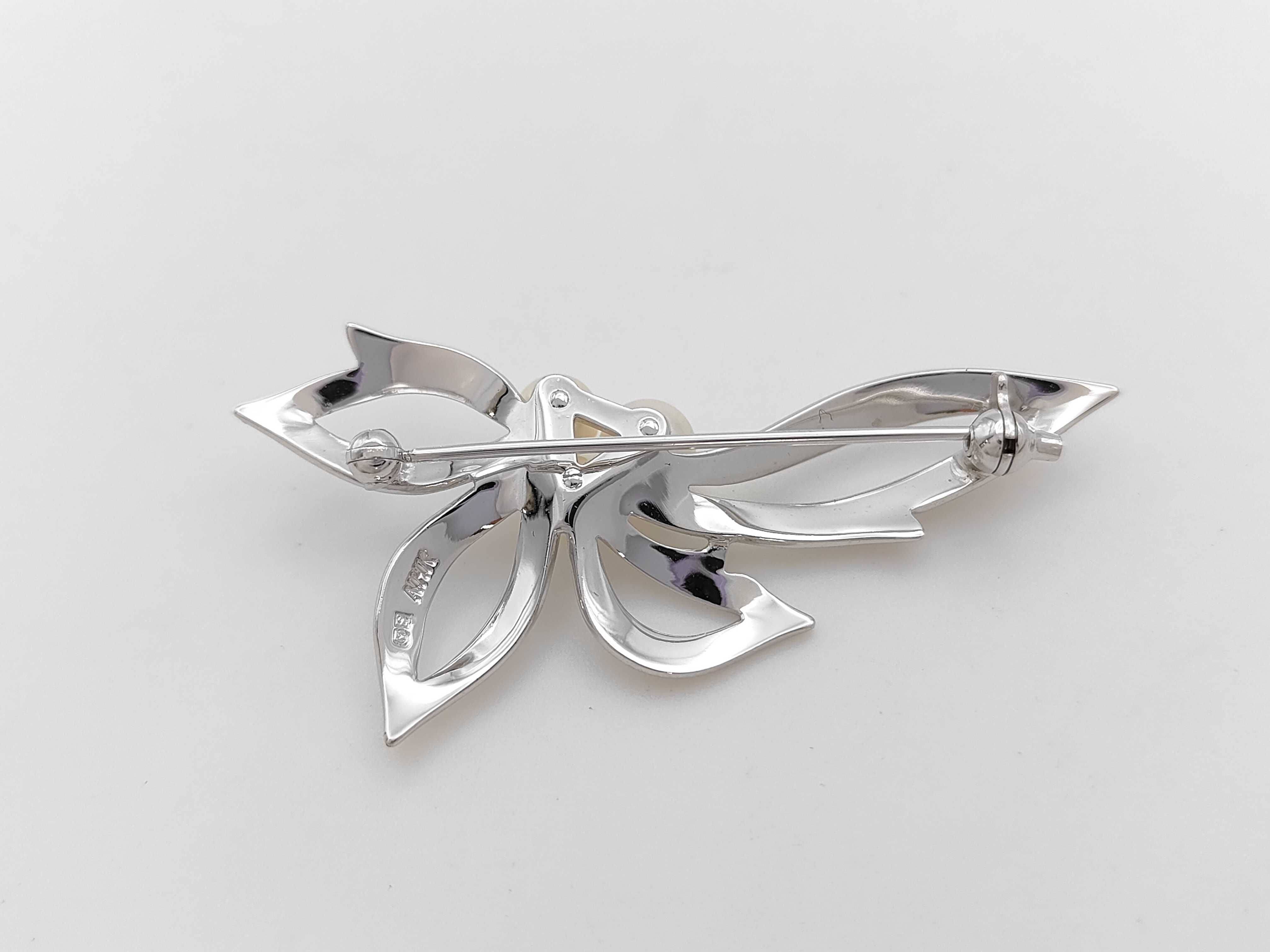 Mikimoto Sterling Silver and Akoya Pearl Floral Spray Brooch