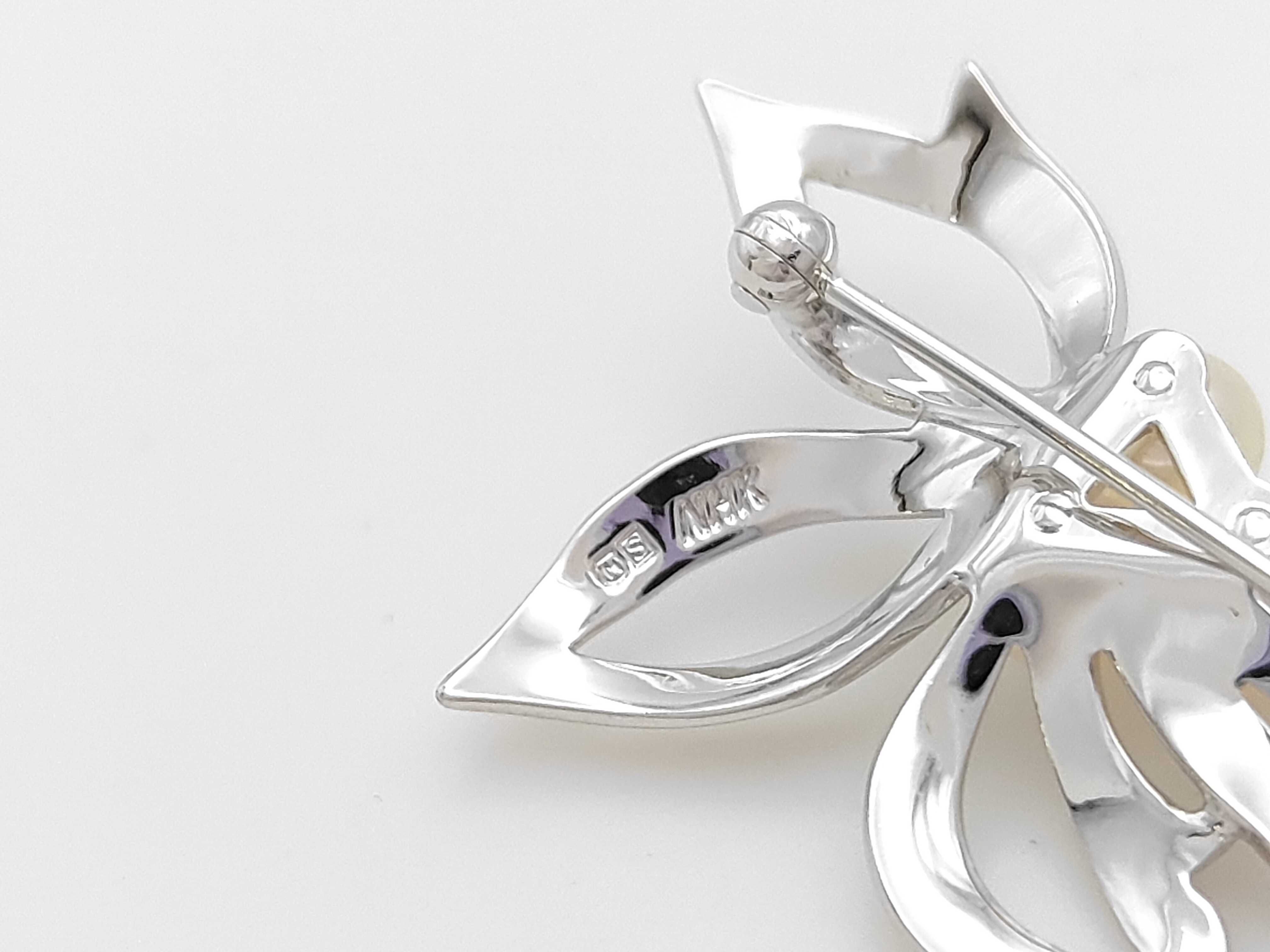 Mikimoto Sterling Silver and Akoya Pearl Floral Spray Brooch