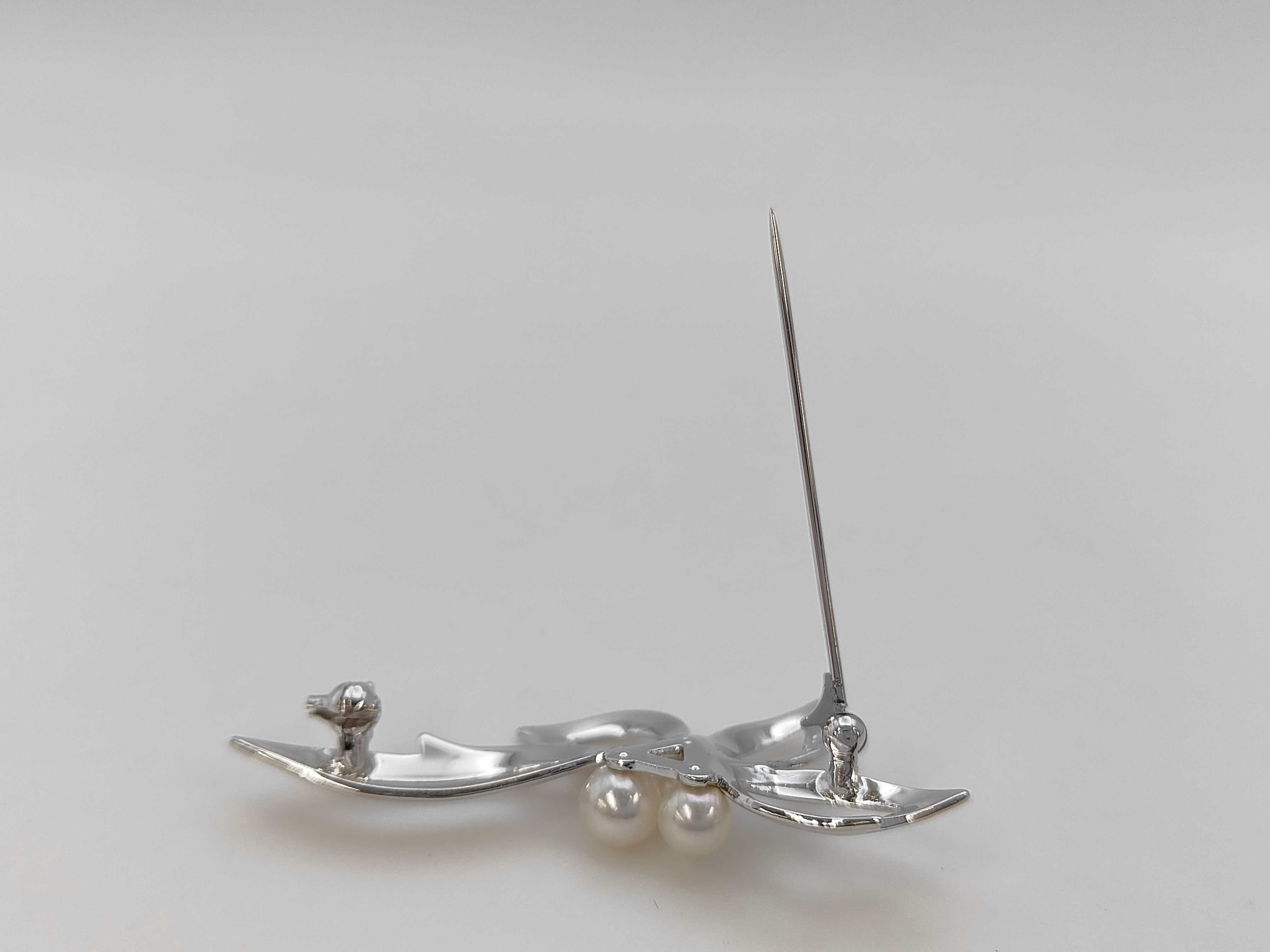 Mikimoto Sterling Silver and Akoya Pearl Floral Spray Brooch