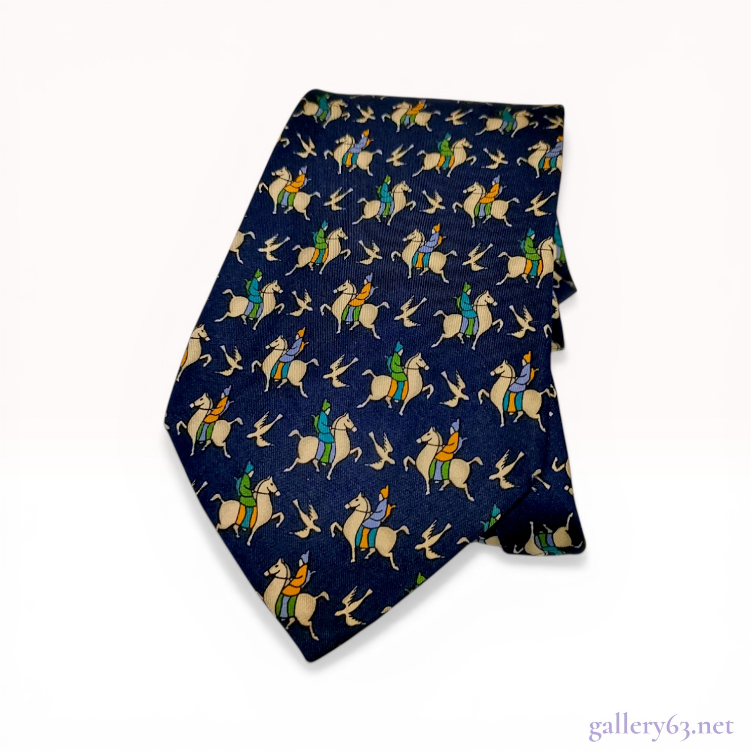 Salvatore Ferragamo Italian Silk Equestrian Motif Necktie