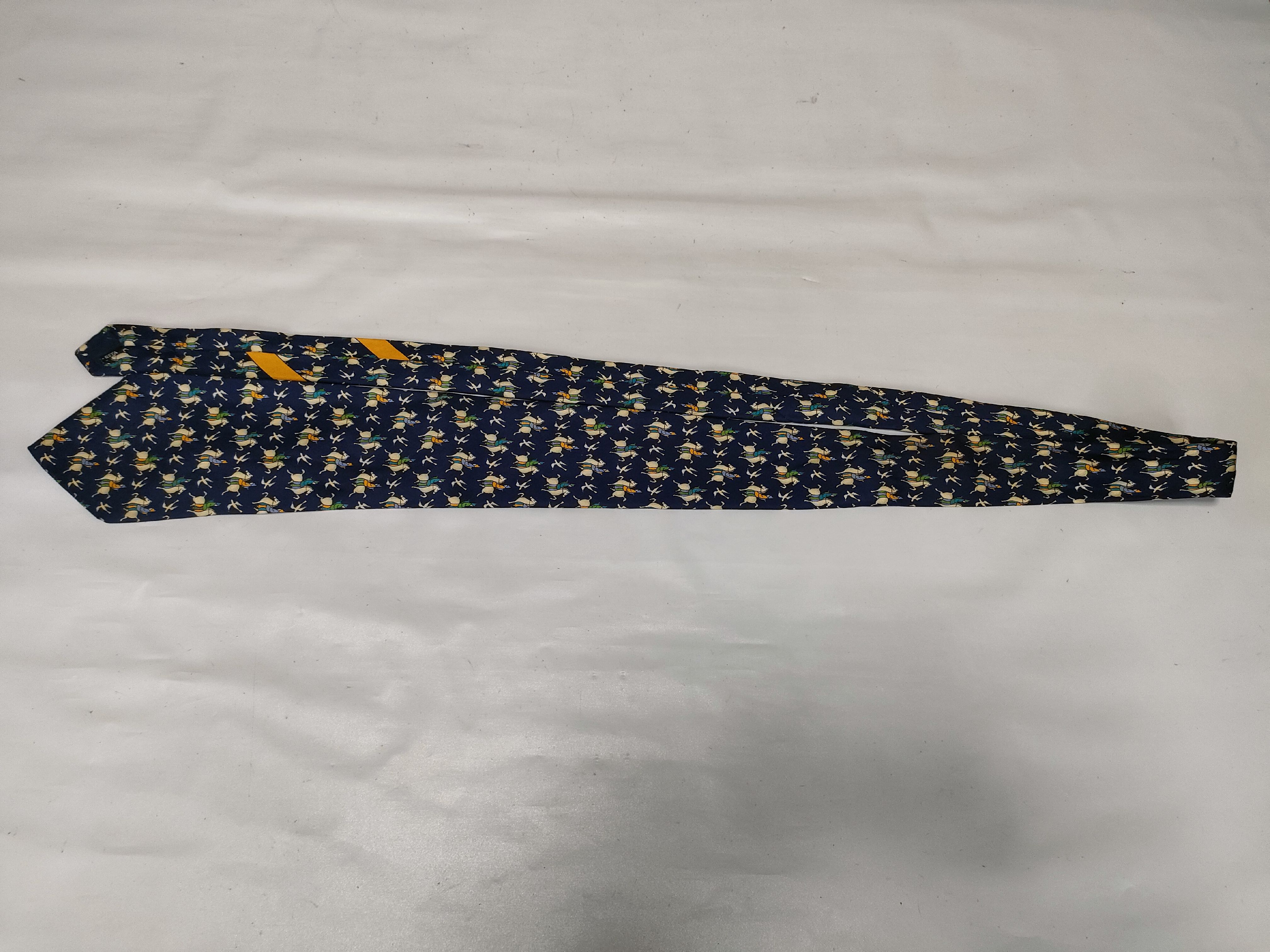 Salvatore Ferragamo Italian Silk Equestrian Motif Necktie