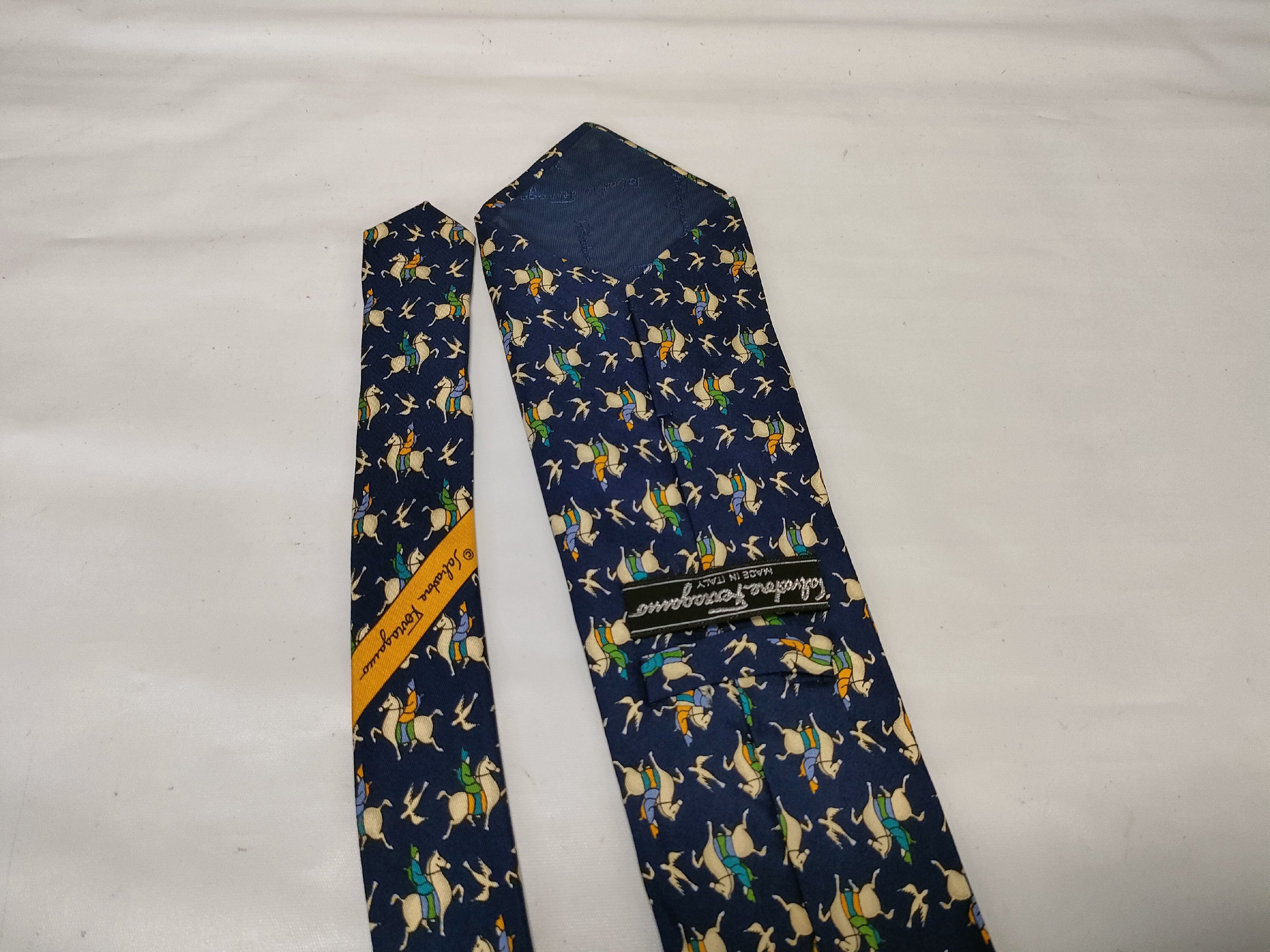 Salvatore Ferragamo Italian Silk Equestrian Motif Necktie