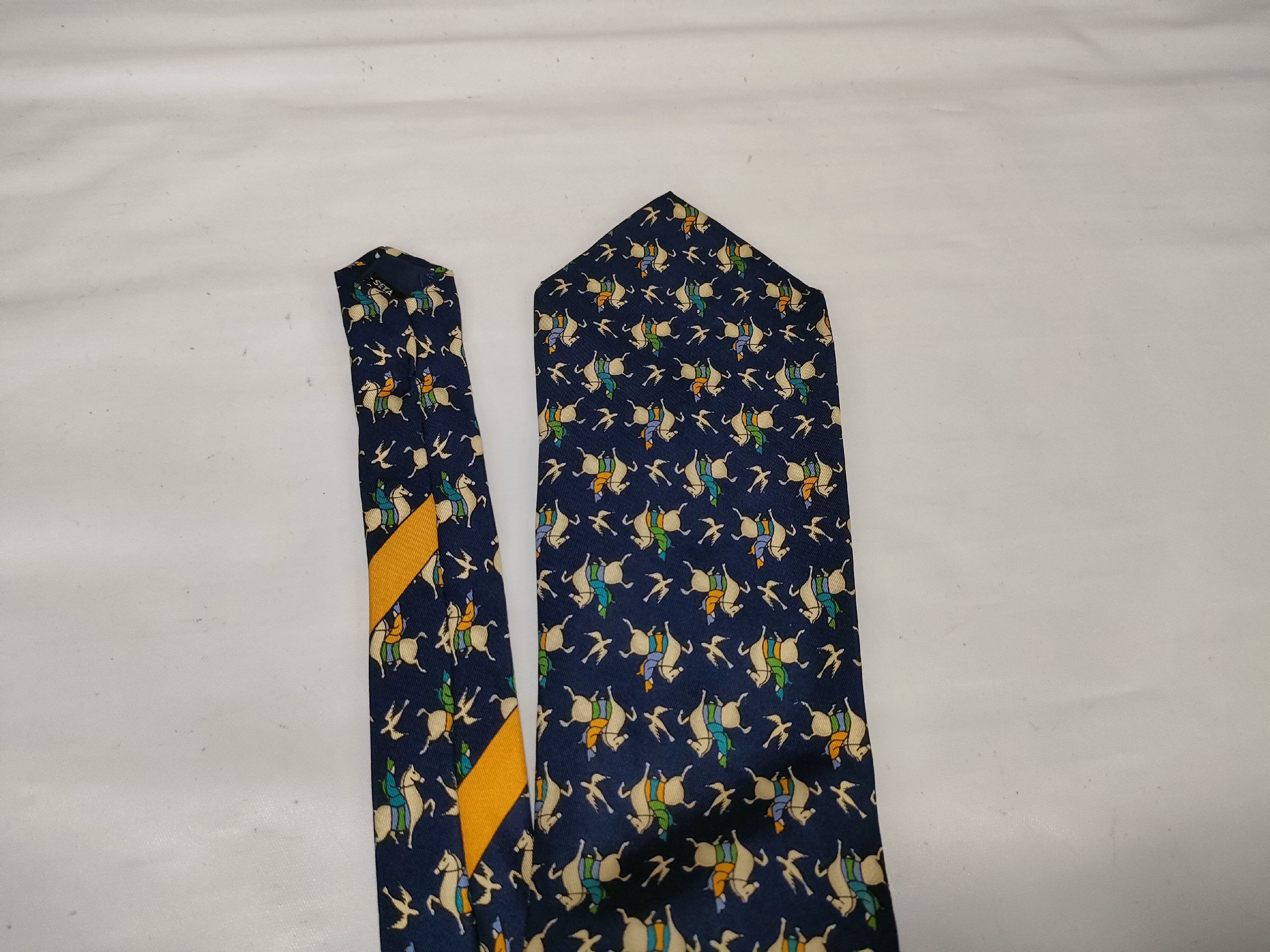 Salvatore Ferragamo Italian Silk Equestrian Motif Necktie