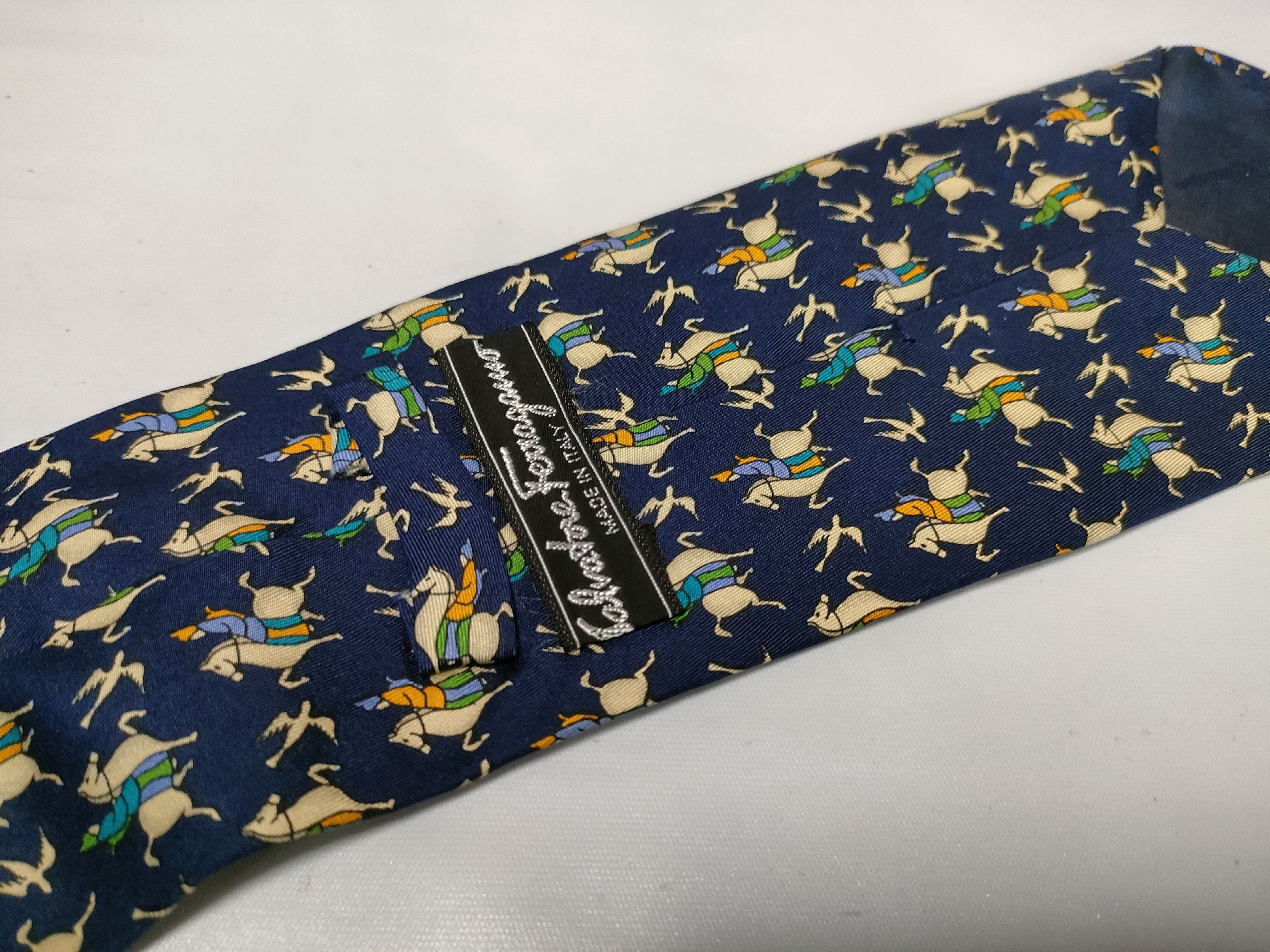 Salvatore Ferragamo Italian Silk Equestrian Motif Necktie