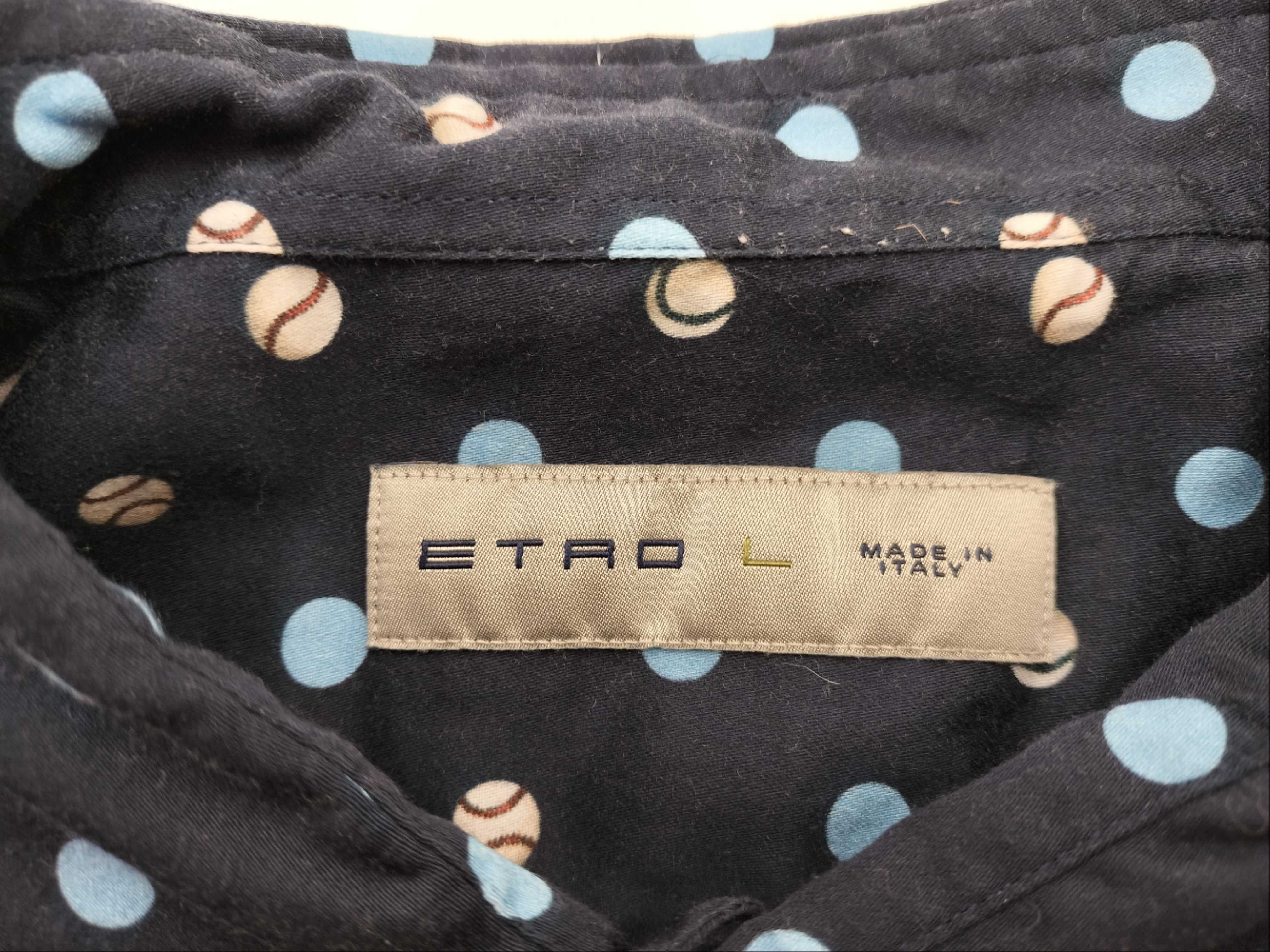Etro Men's Short-Sleeved Cotton Shirt with Baseball and Polka Dot Motif