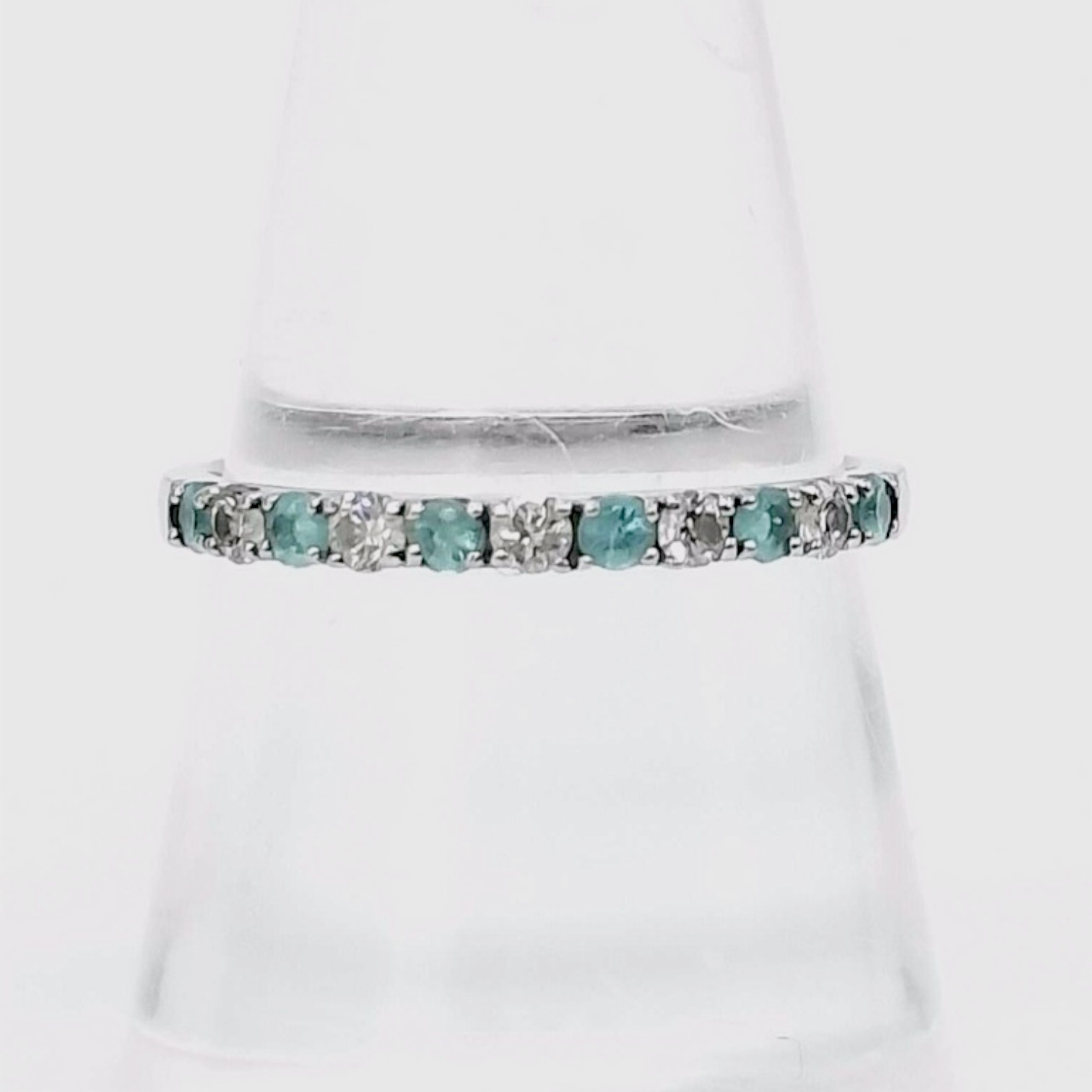 Platinum, Paraiba Tourmaline, and Diamond Half-Eternity Band