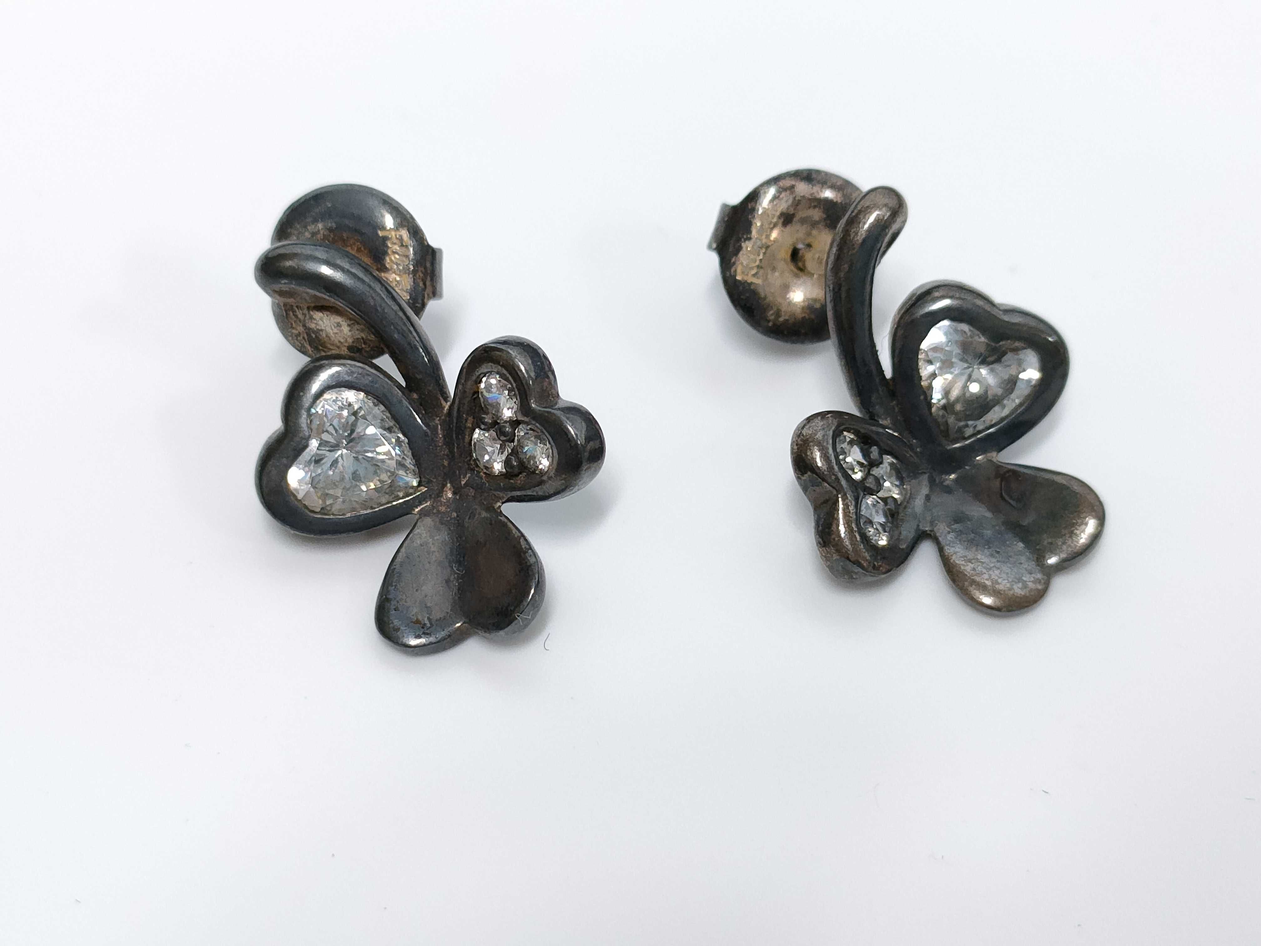 A Pair of Folli Follie Sterling Silver Heart Clover Stud Earrings