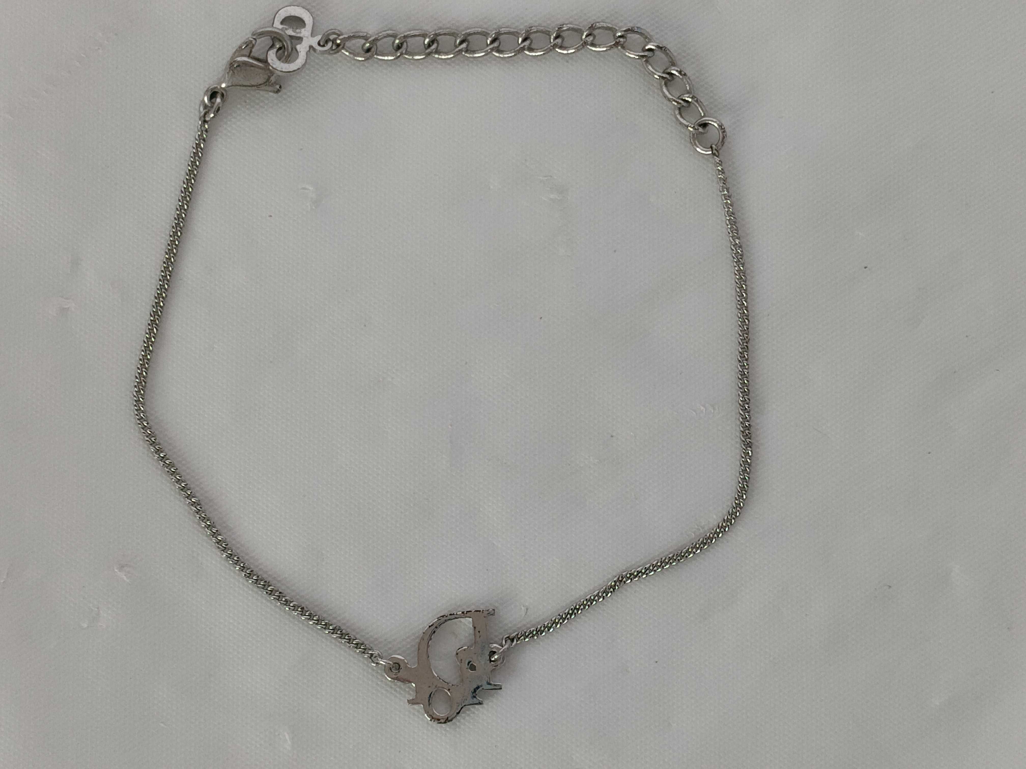 Christian Dior Silver-Tone Oblique Logo Chain Bracelet
