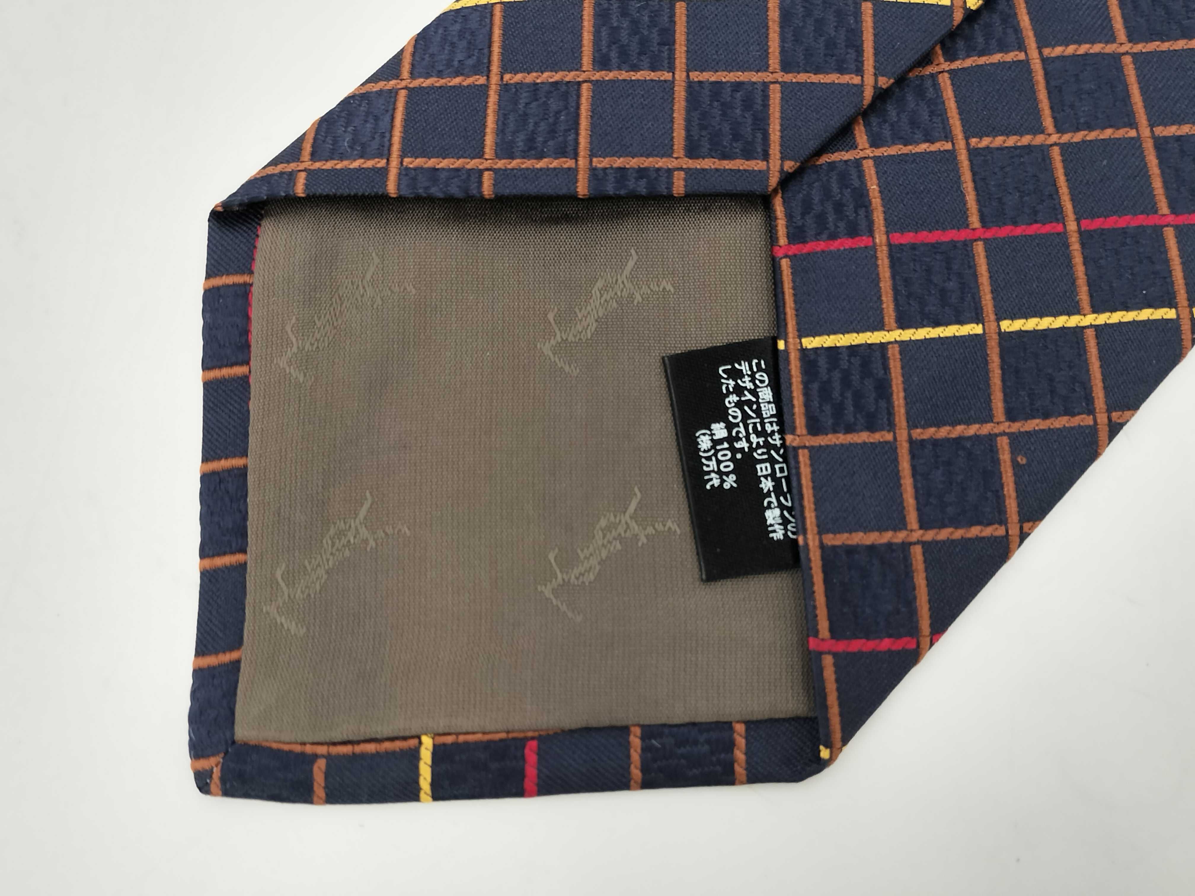 Yves Saint Laurent Silk Geometric Grid Pattern Necktie