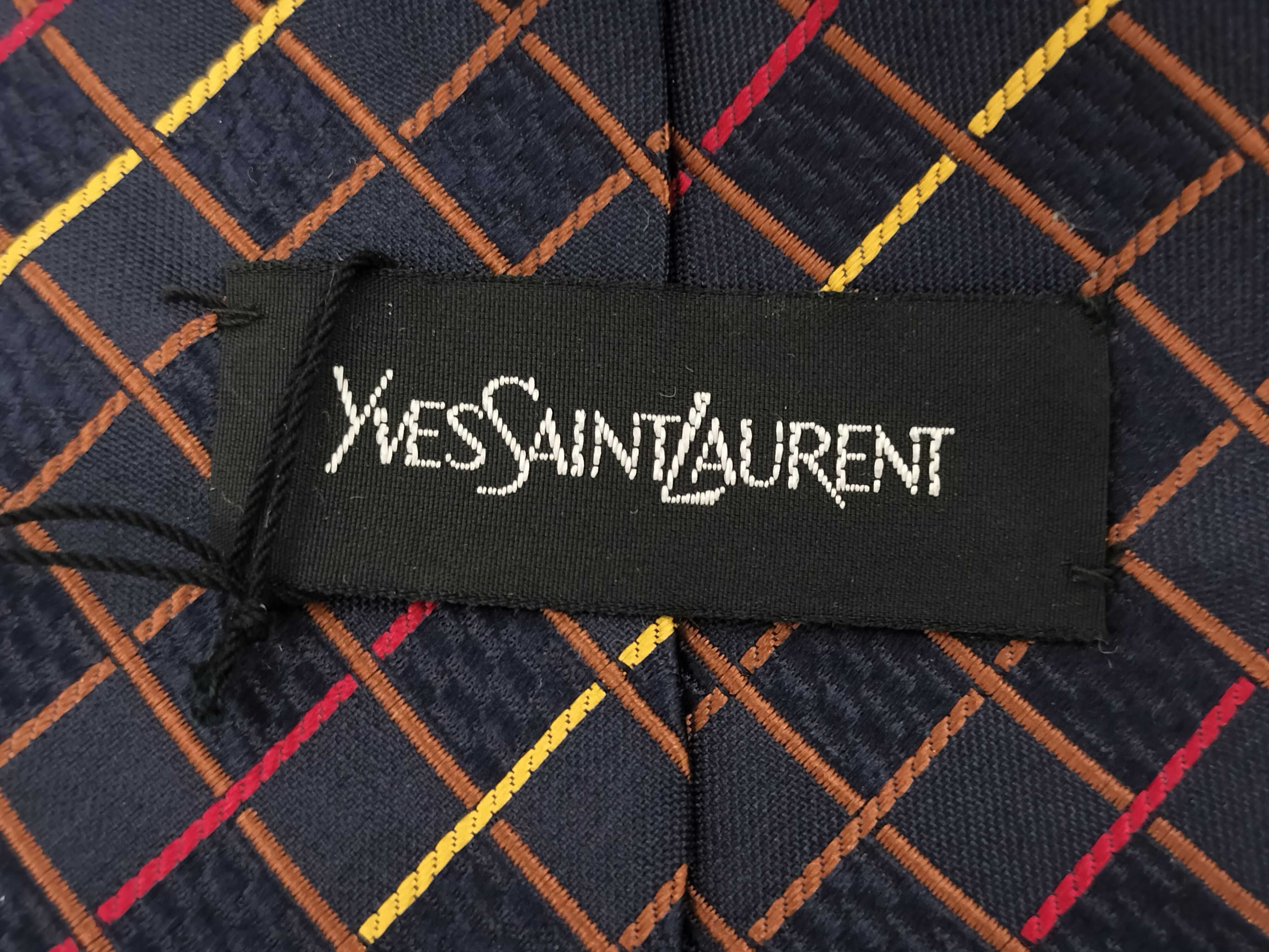 Yves Saint Laurent Silk Geometric Grid Pattern Necktie