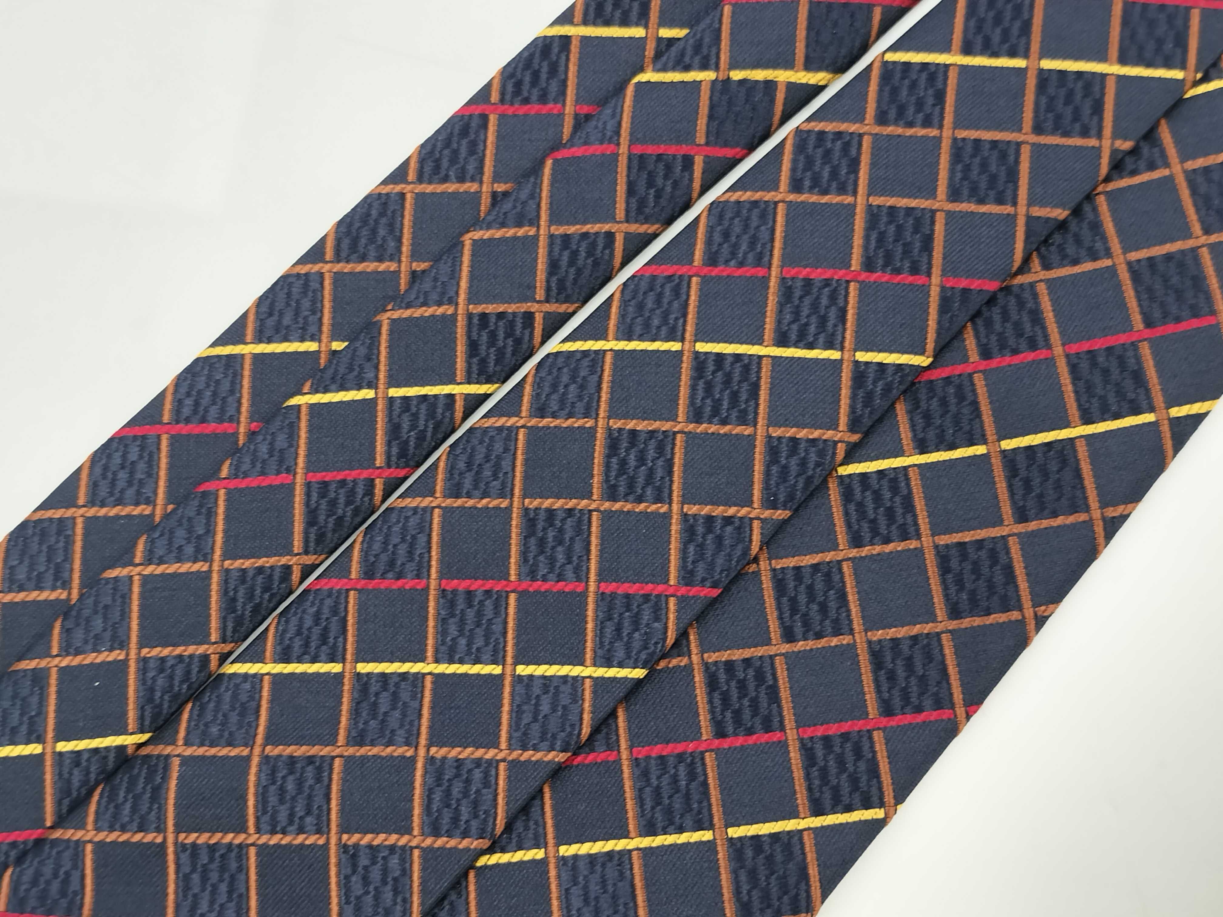 Yves Saint Laurent Silk Geometric Grid Pattern Necktie