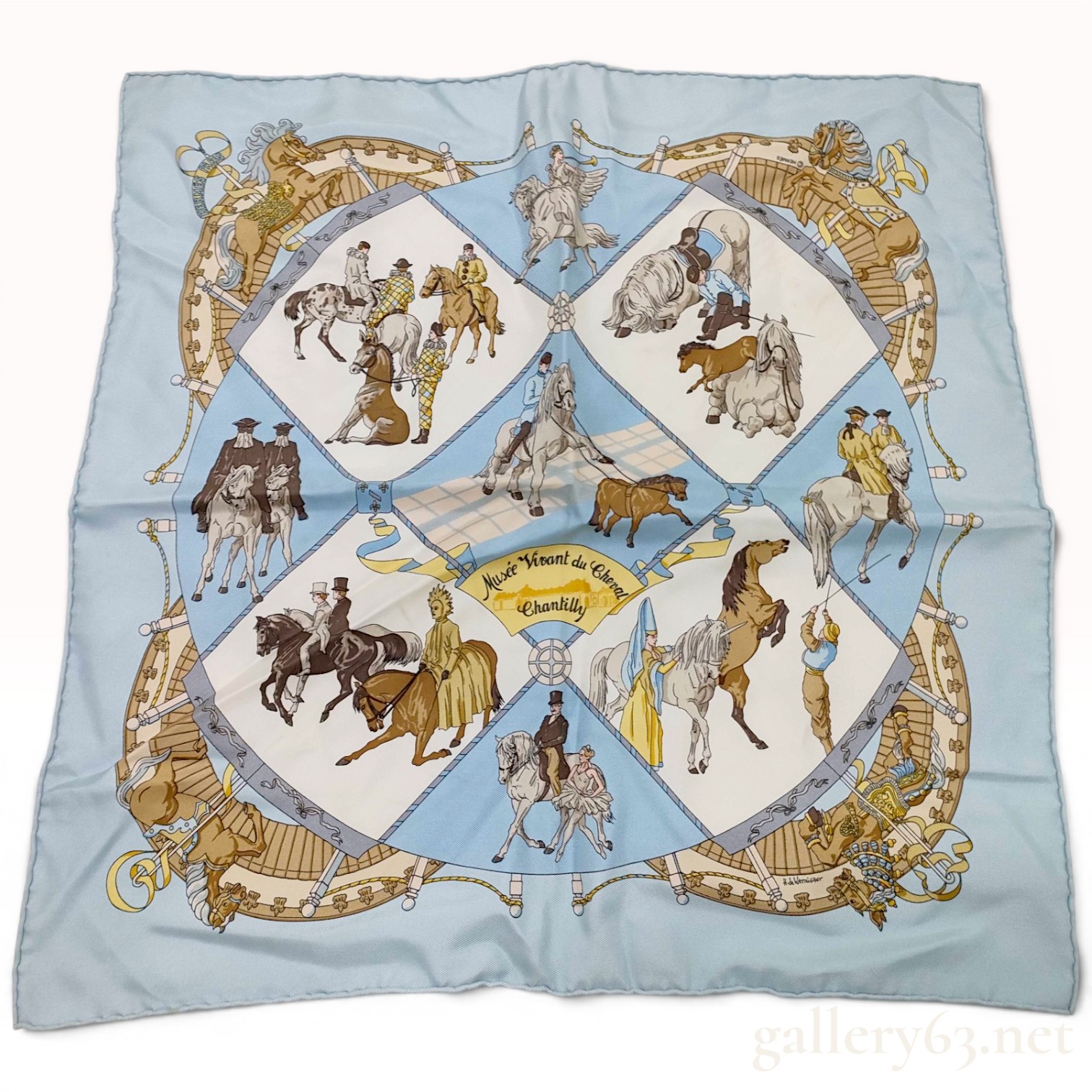 Hermes Musee Vivant du Cheval Chantilly Silk Gavroche Scarf
