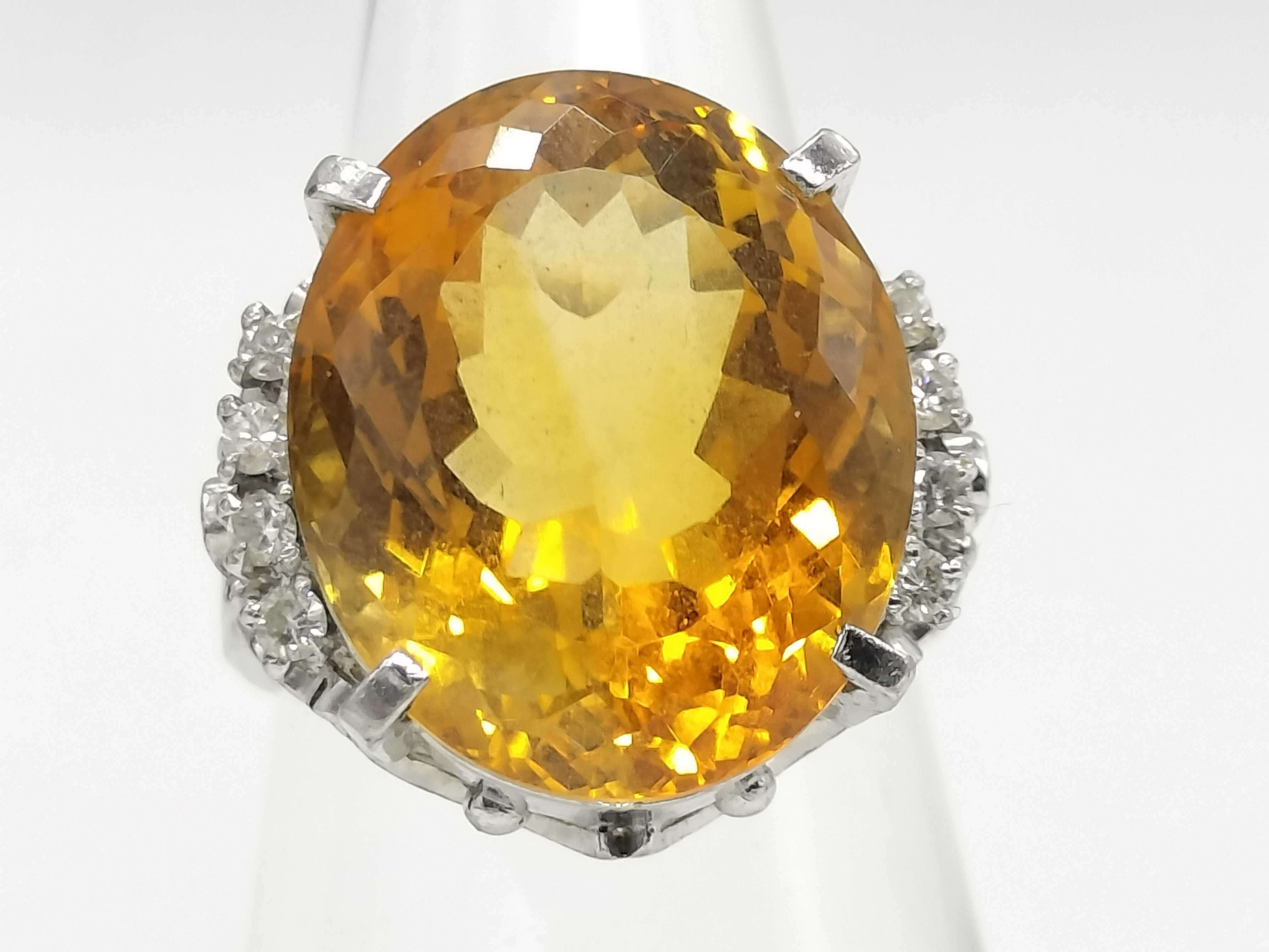 14.25ctw Citrine and Diamond Platinum Cocktail Ring