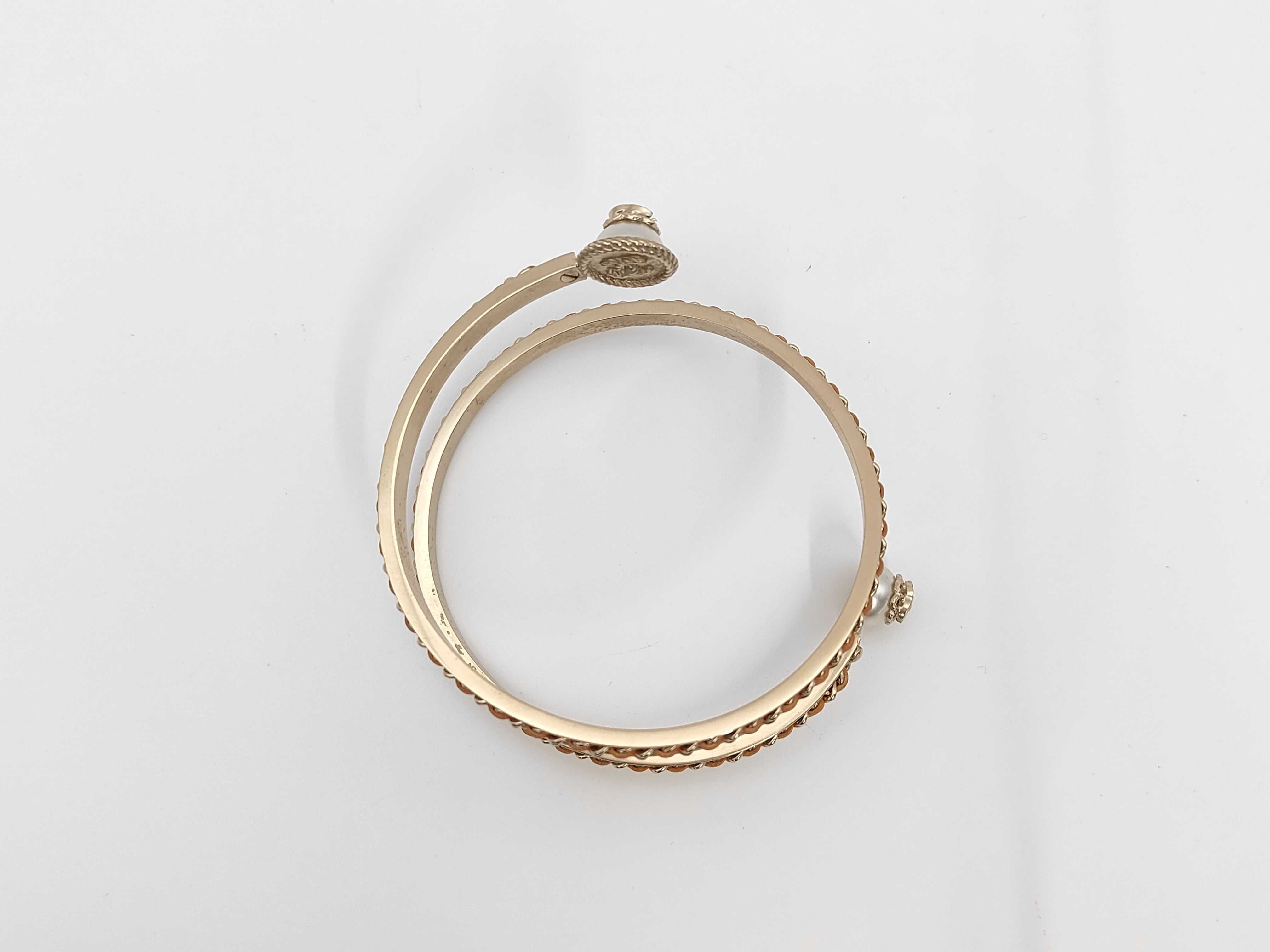 Chanel Spring 2018 B18 C Spiral Leather and Chain Wrap Bangle Bracelet with Box