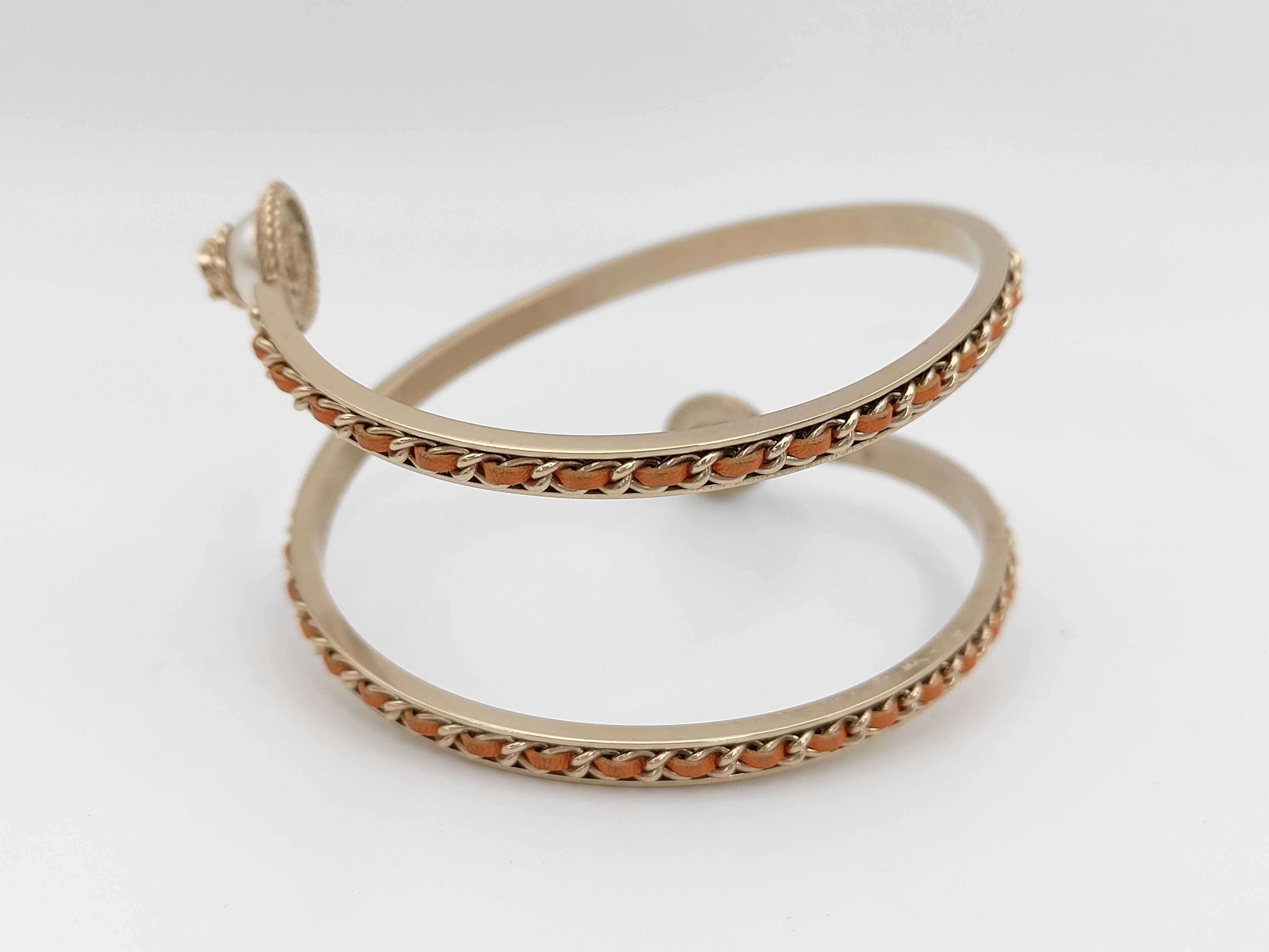 Chanel Spring 2018 B18 C Spiral Leather and Chain Wrap Bangle Bracelet with Box