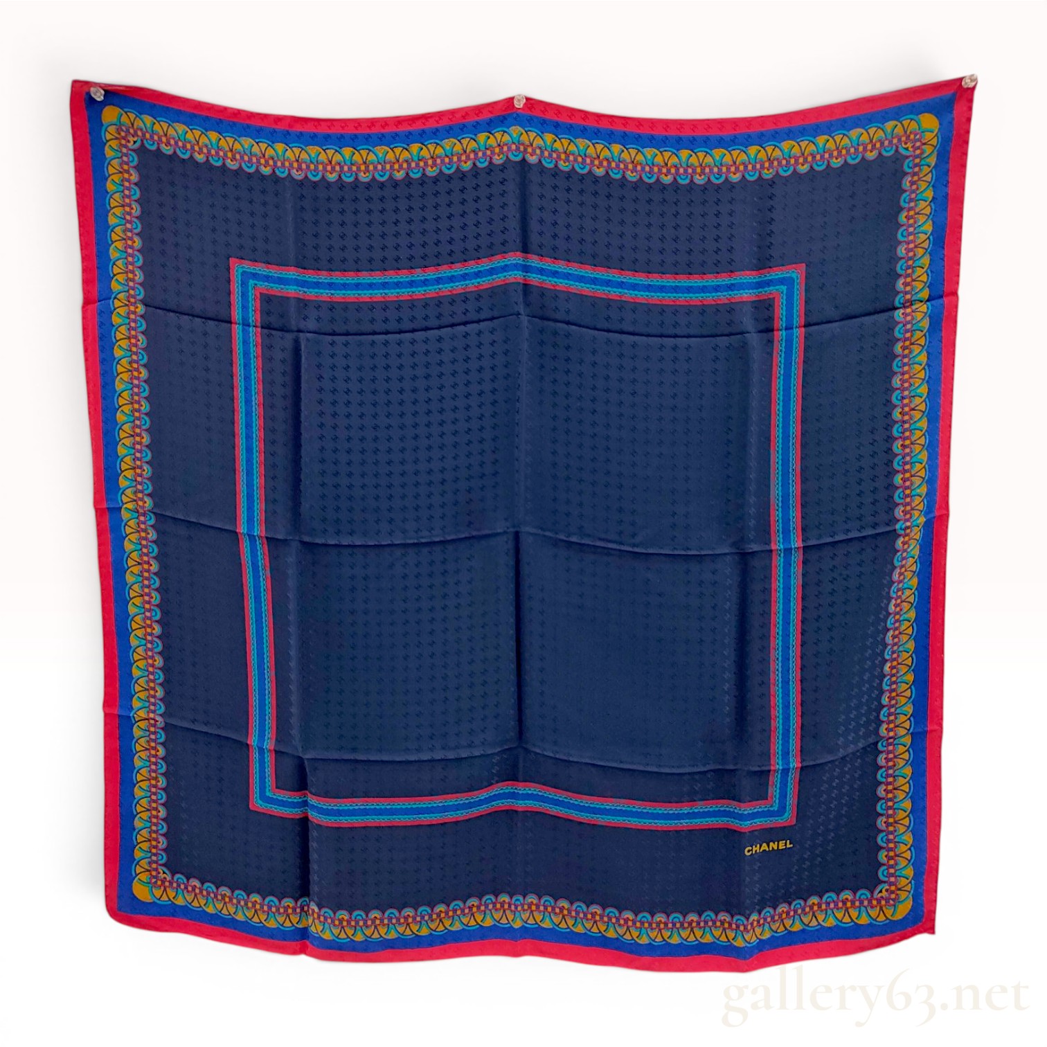 Chanel Silk Scarf with Tonal Logo Jacquard and Geometric Border