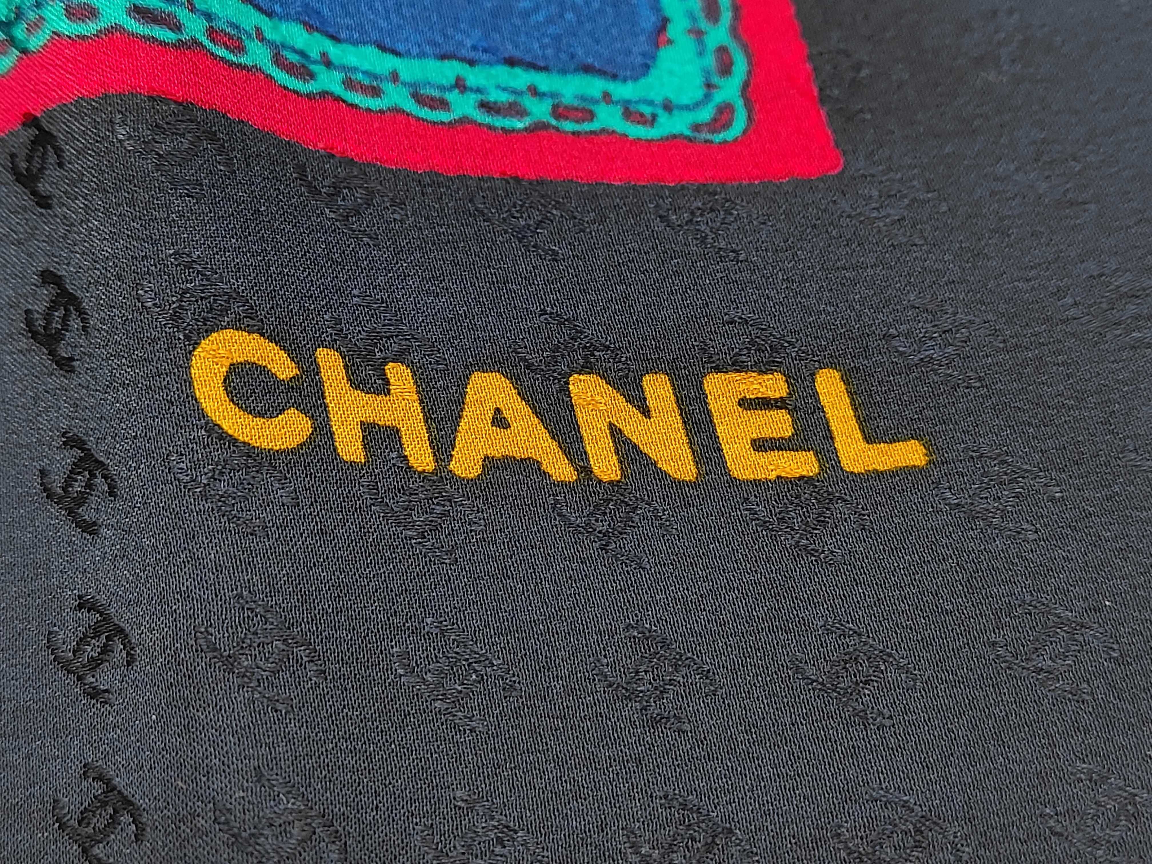 Chanel Silk Scarf with Tonal Logo Jacquard and Geometric Border