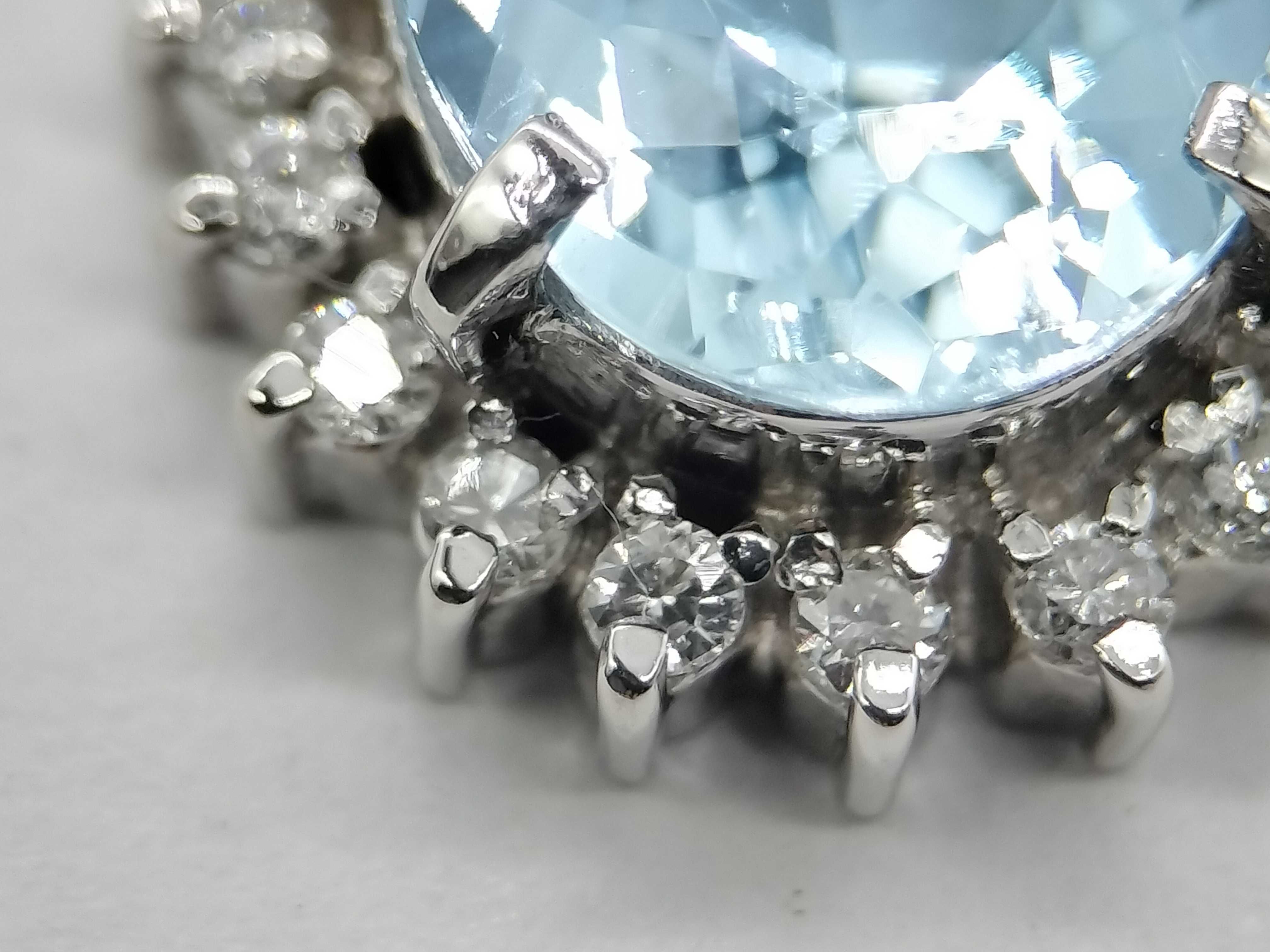 Platinum Aquamarine and Diamond Halo Pendant Necklace
