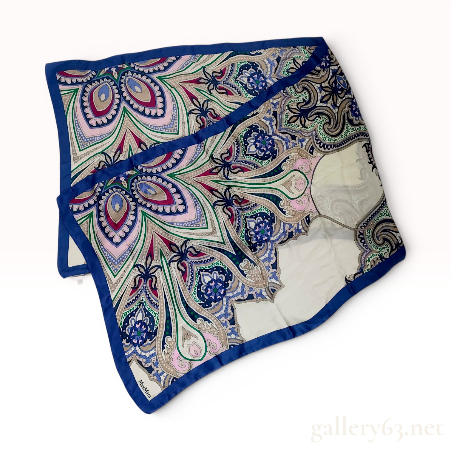 MaxMara Italian Silk Square Scarf with Paisley Motif