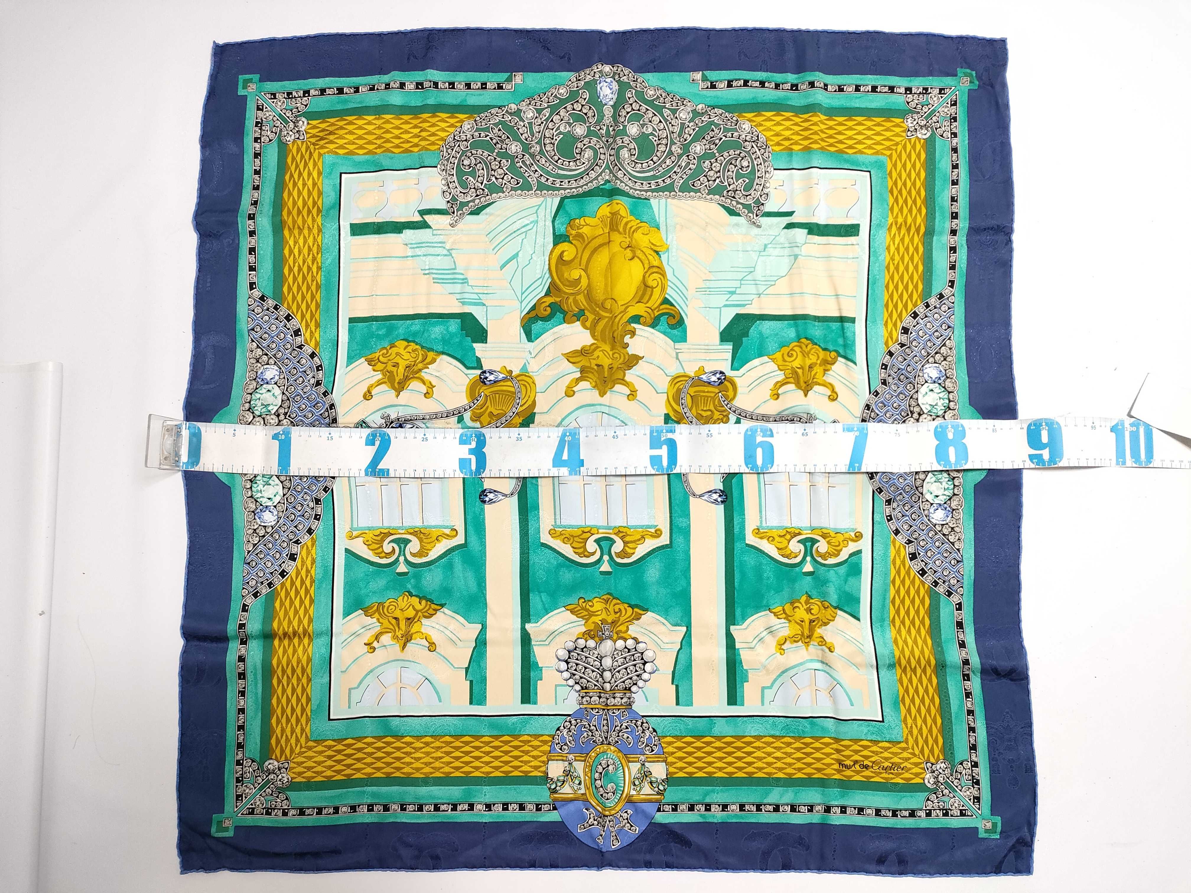 Must de Cartier Silk Scarf with Architectural and Jewelry Motif