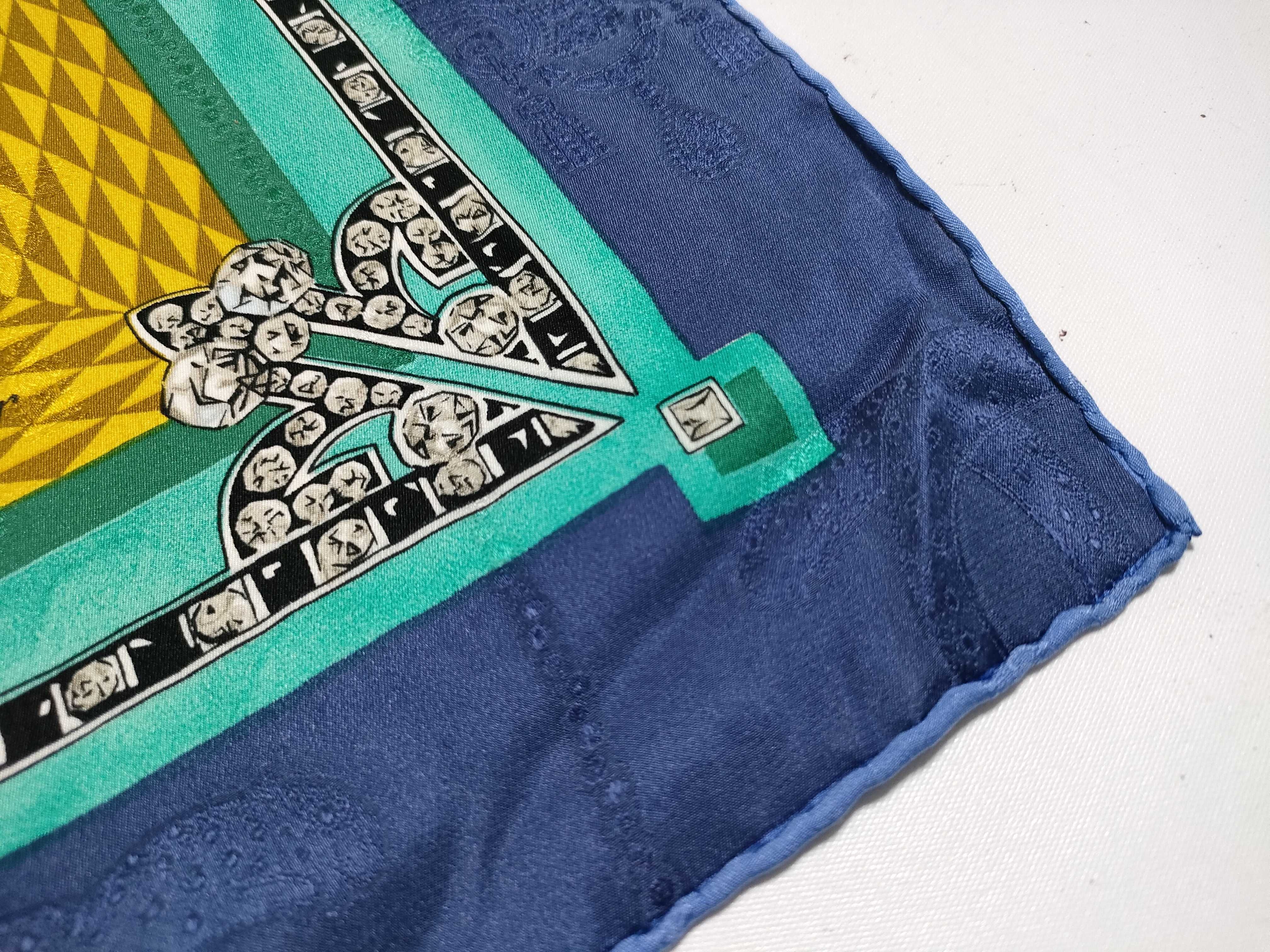 Must de Cartier Silk Scarf with Architectural and Jewelry Motif