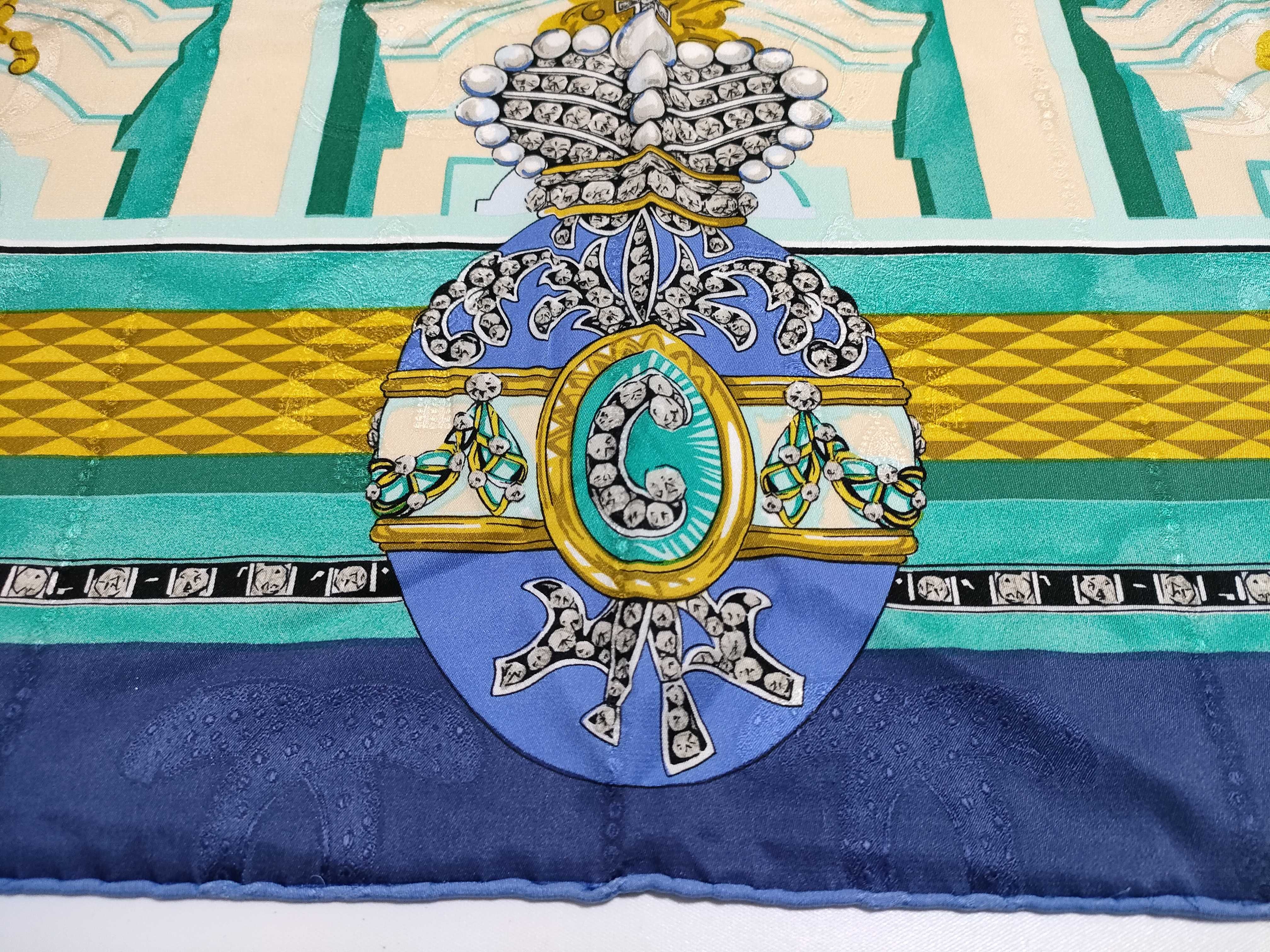 Must de Cartier Silk Scarf with Architectural and Jewelry Motif