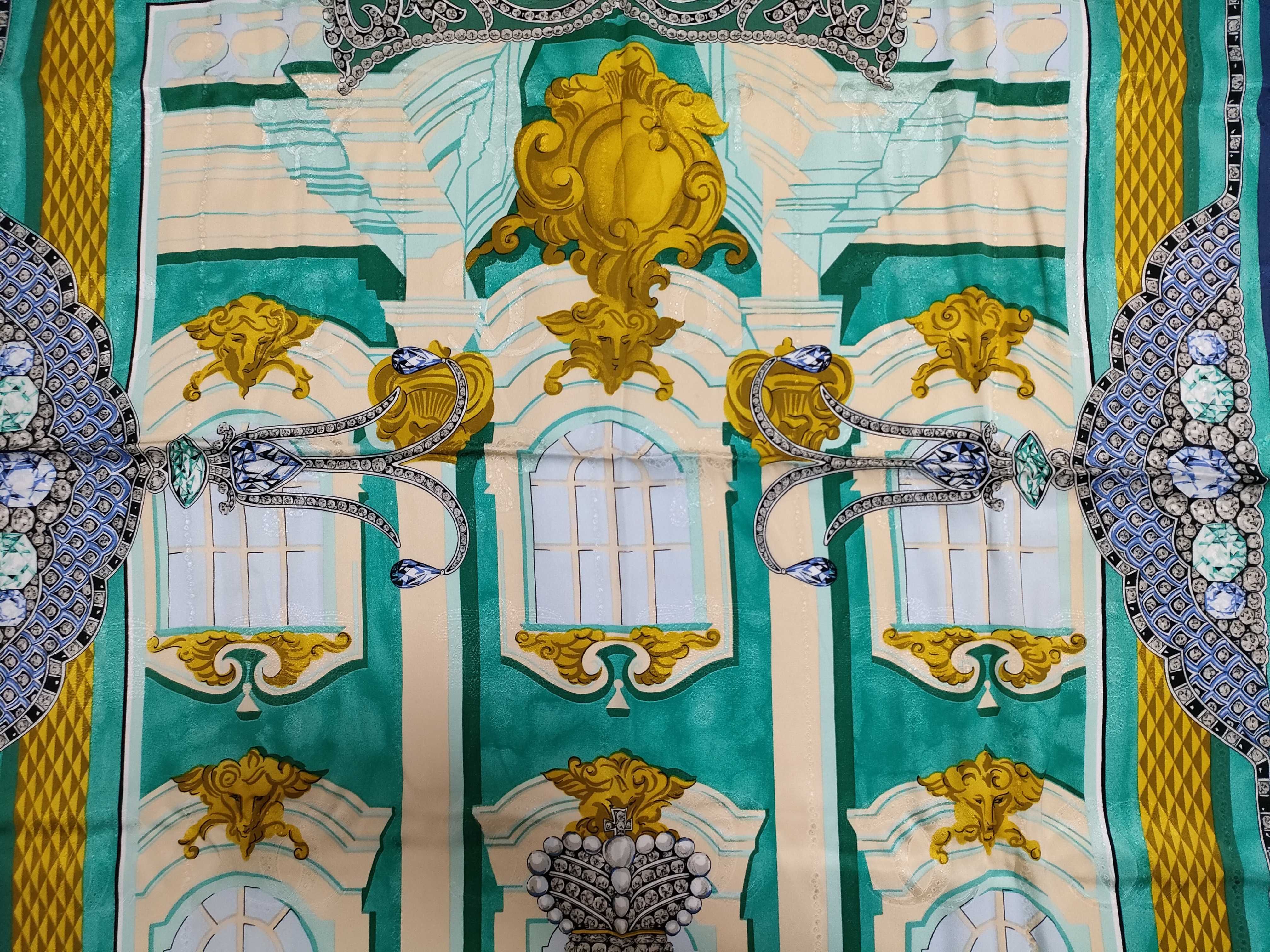 Must de Cartier Silk Scarf with Architectural and Jewelry Motif