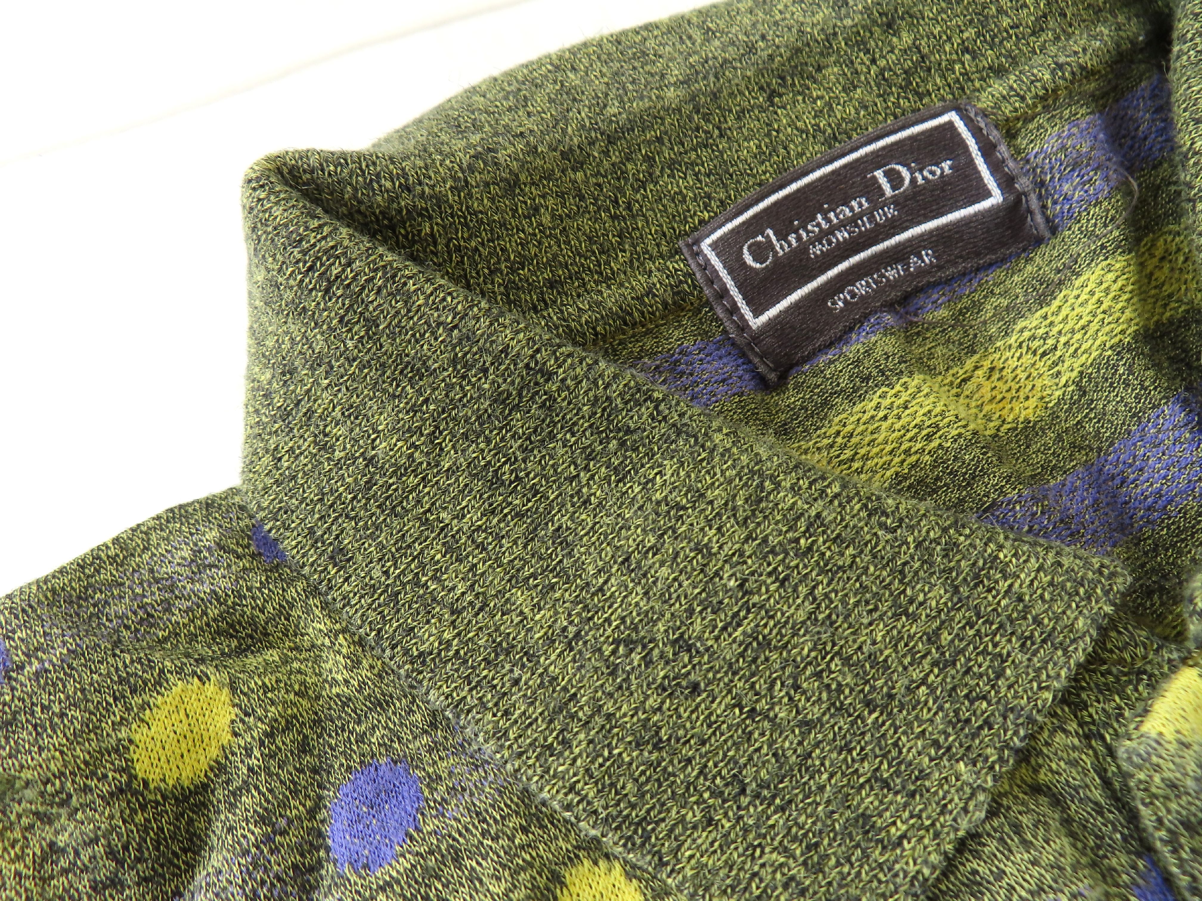 Christian Dior Monsieur Sportswear Vintage Cotton-Linen Knit Polka Dot Polo Shirt