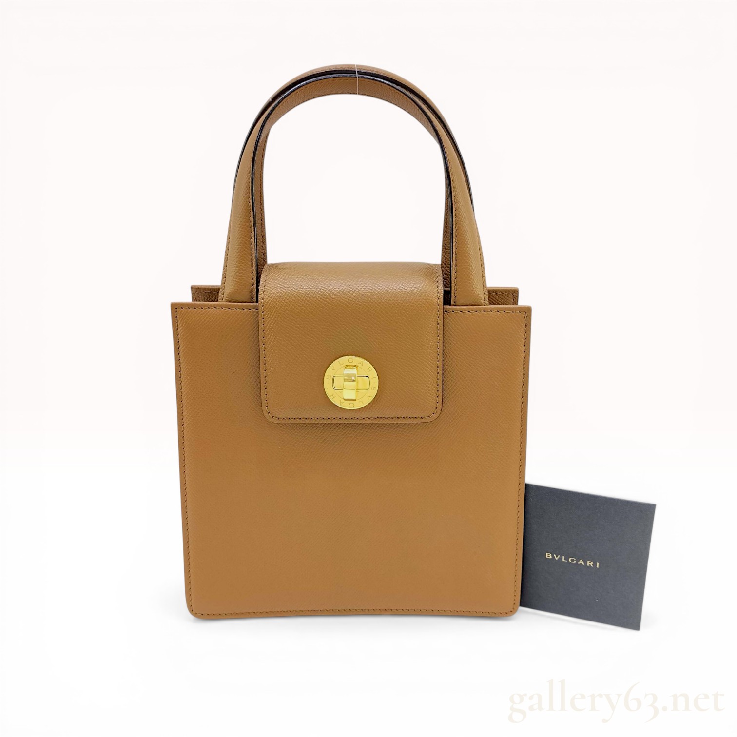 BVLGARI Grained Tan Leather Structured Top-Handle Bag
