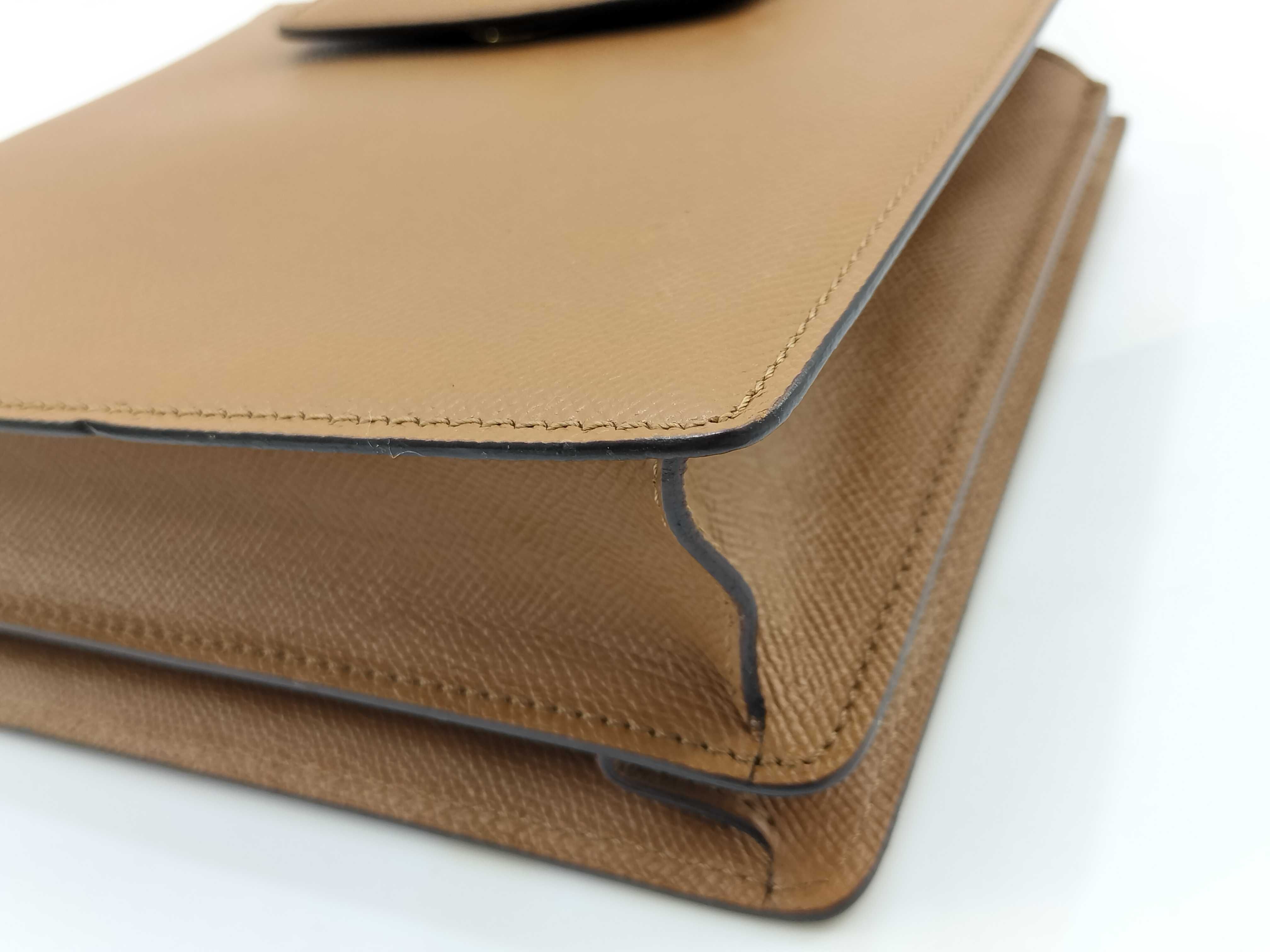 BVLGARI Grained Tan Leather Structured Top-Handle Bag