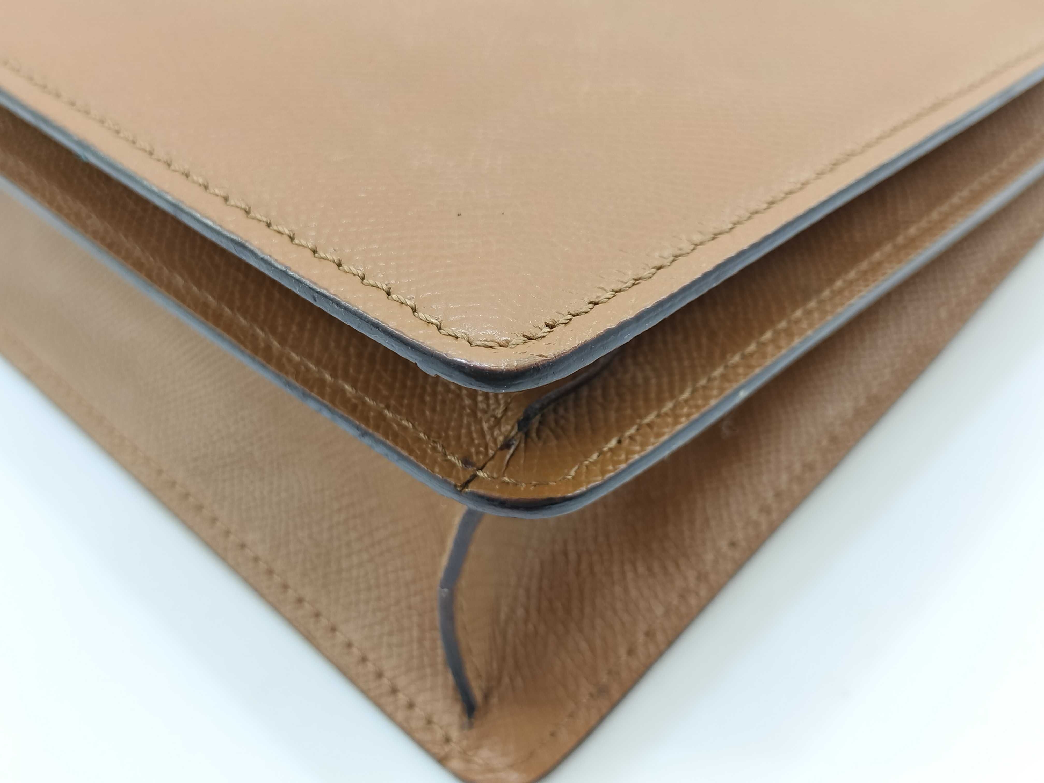 BVLGARI Grained Tan Leather Structured Top-Handle Bag