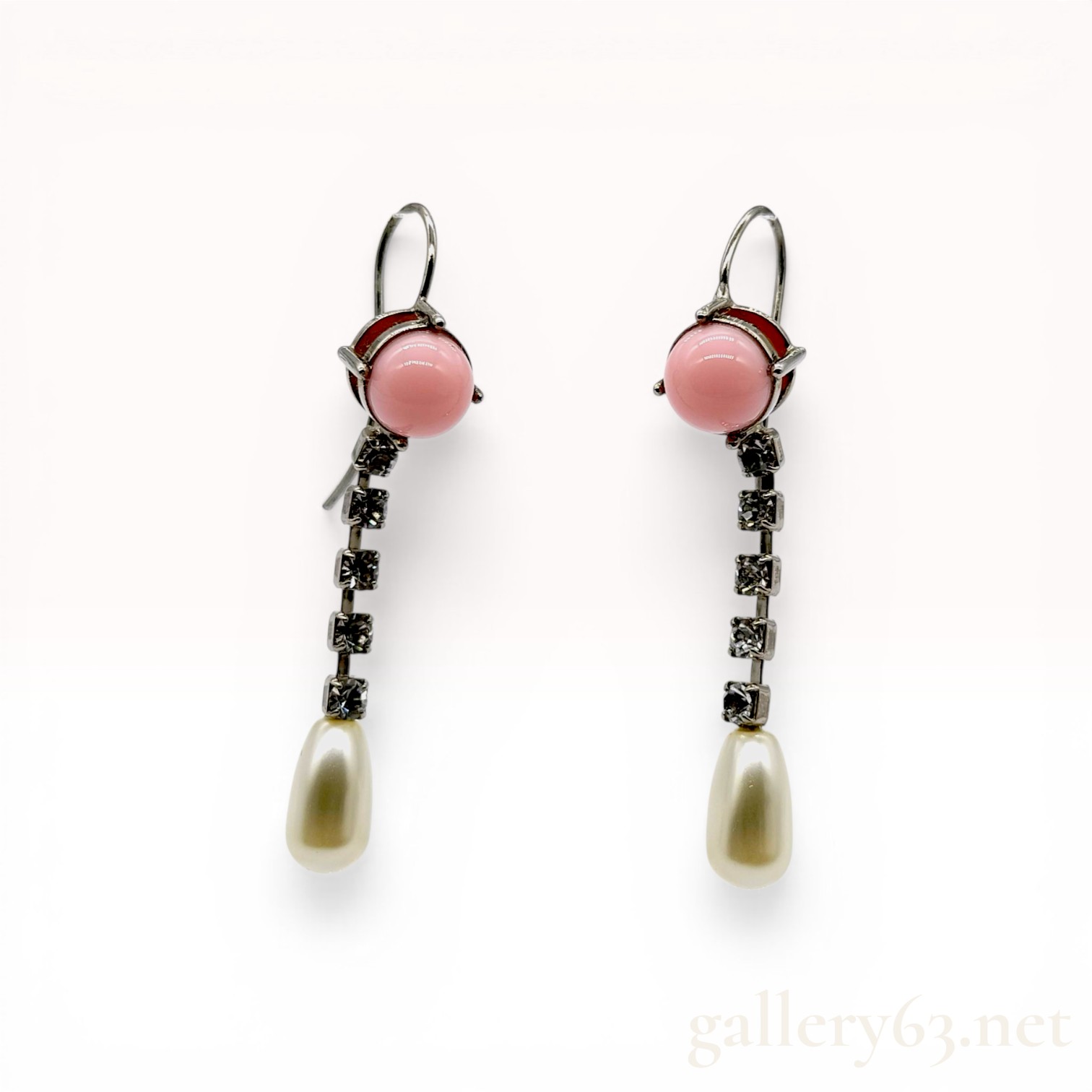 A Pair of Miu Miu Silver-Tone Pink Cabochon and Faux Pearl Drop Earrings