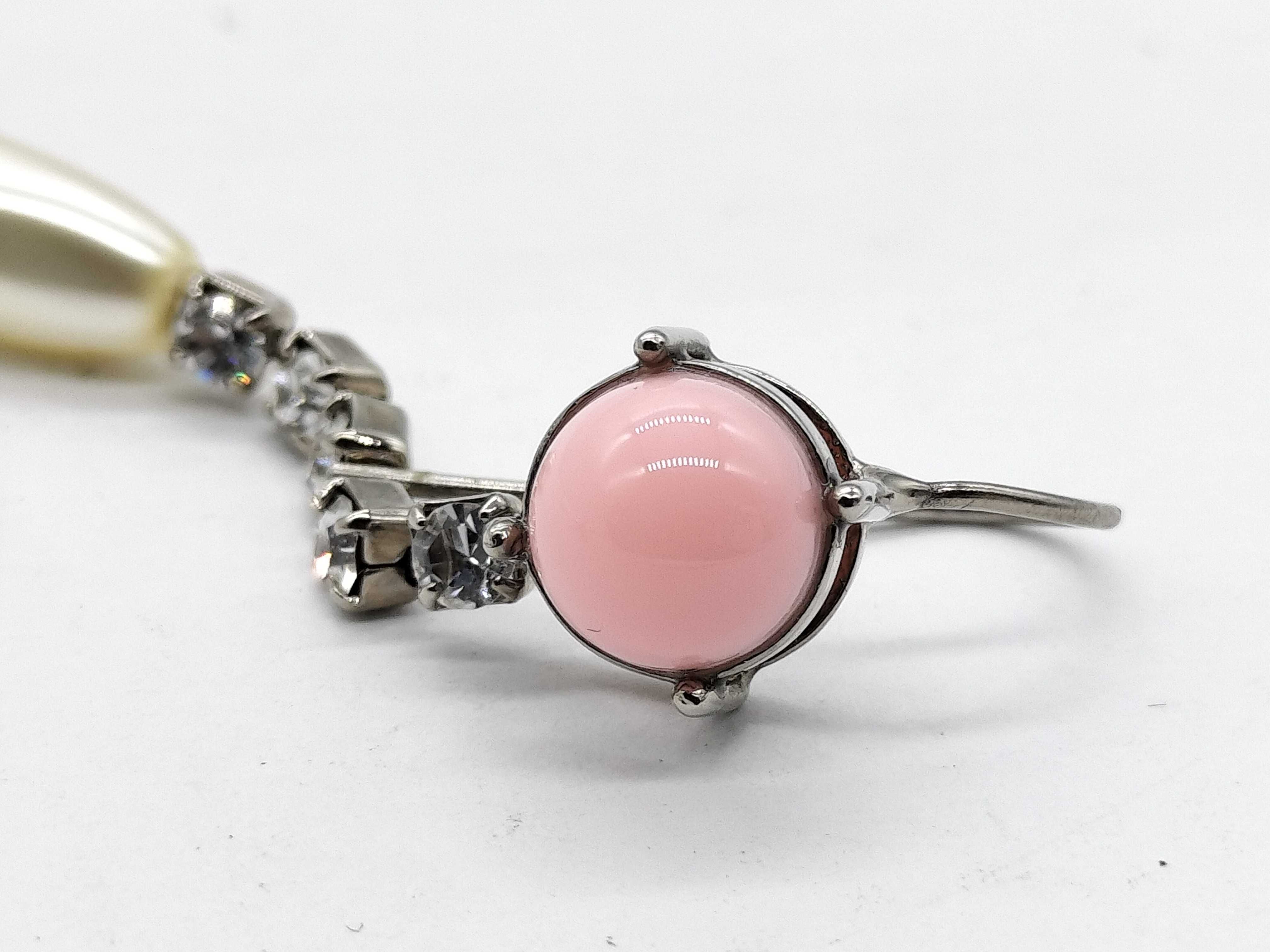 A Pair of Miu Miu Silver-Tone Pink Cabochon and Faux Pearl Drop Earrings