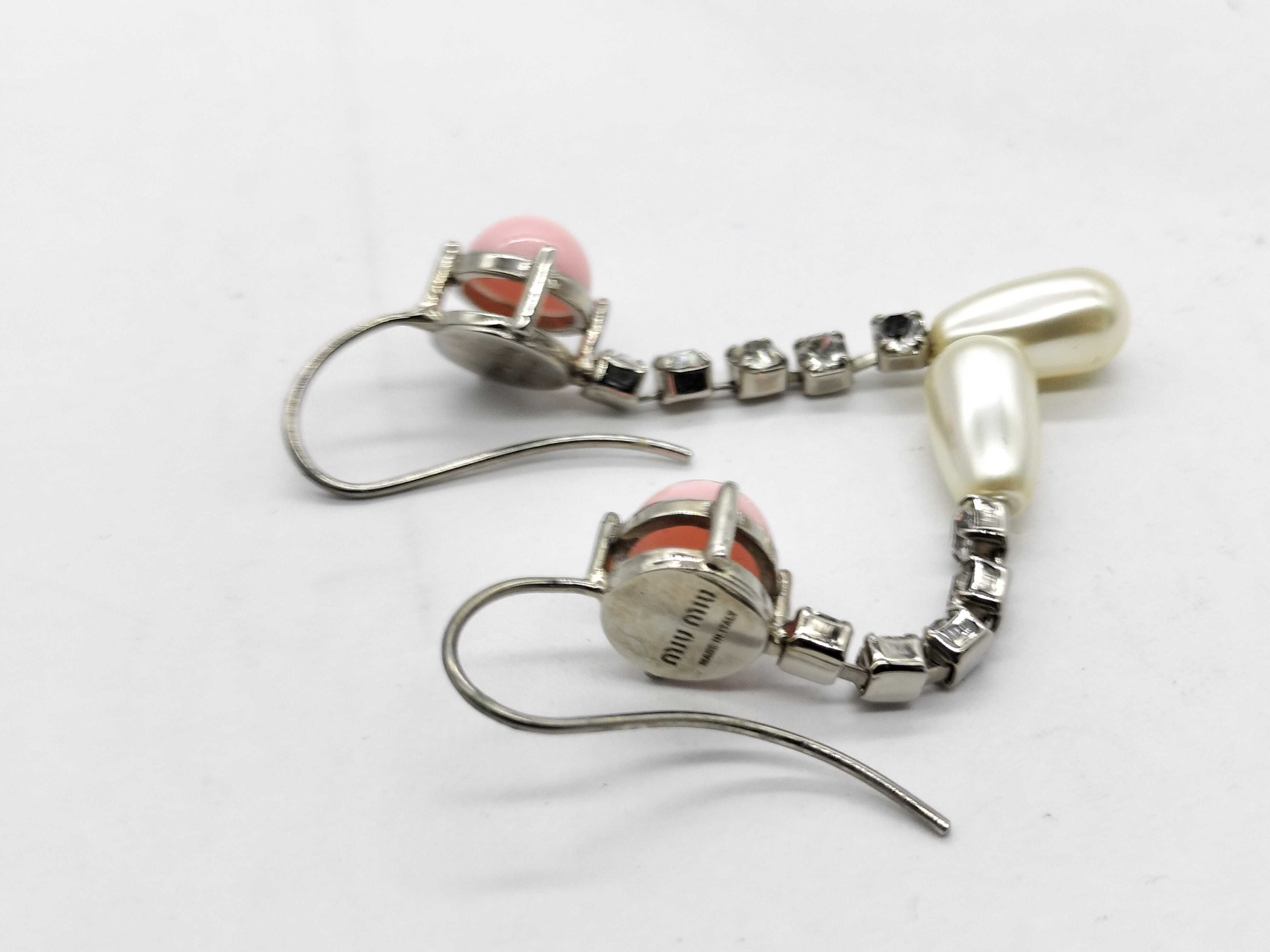 A Pair of Miu Miu Silver-Tone Pink Cabochon and Faux Pearl Drop Earrings