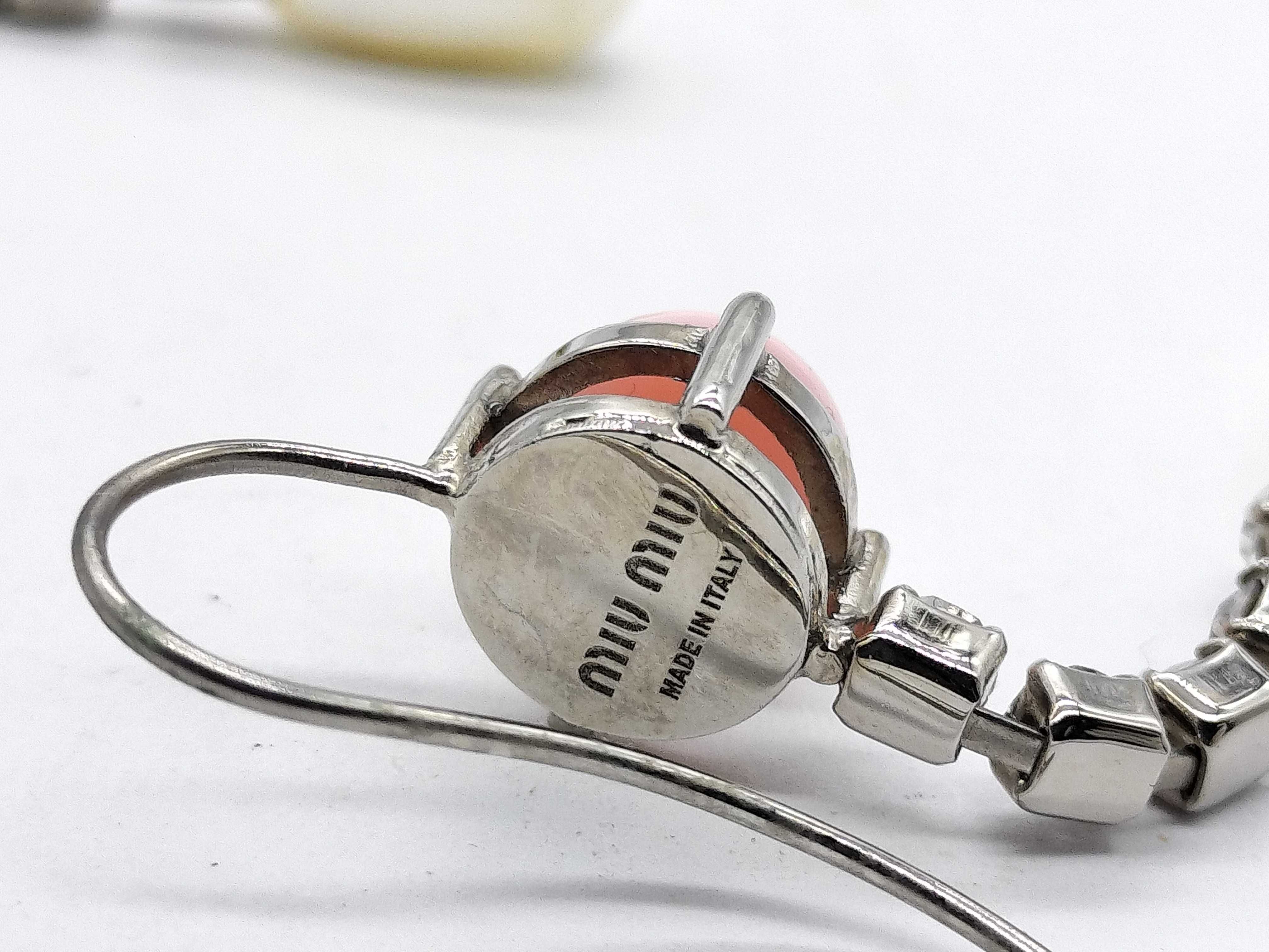 A Pair of Miu Miu Silver-Tone Pink Cabochon and Faux Pearl Drop Earrings