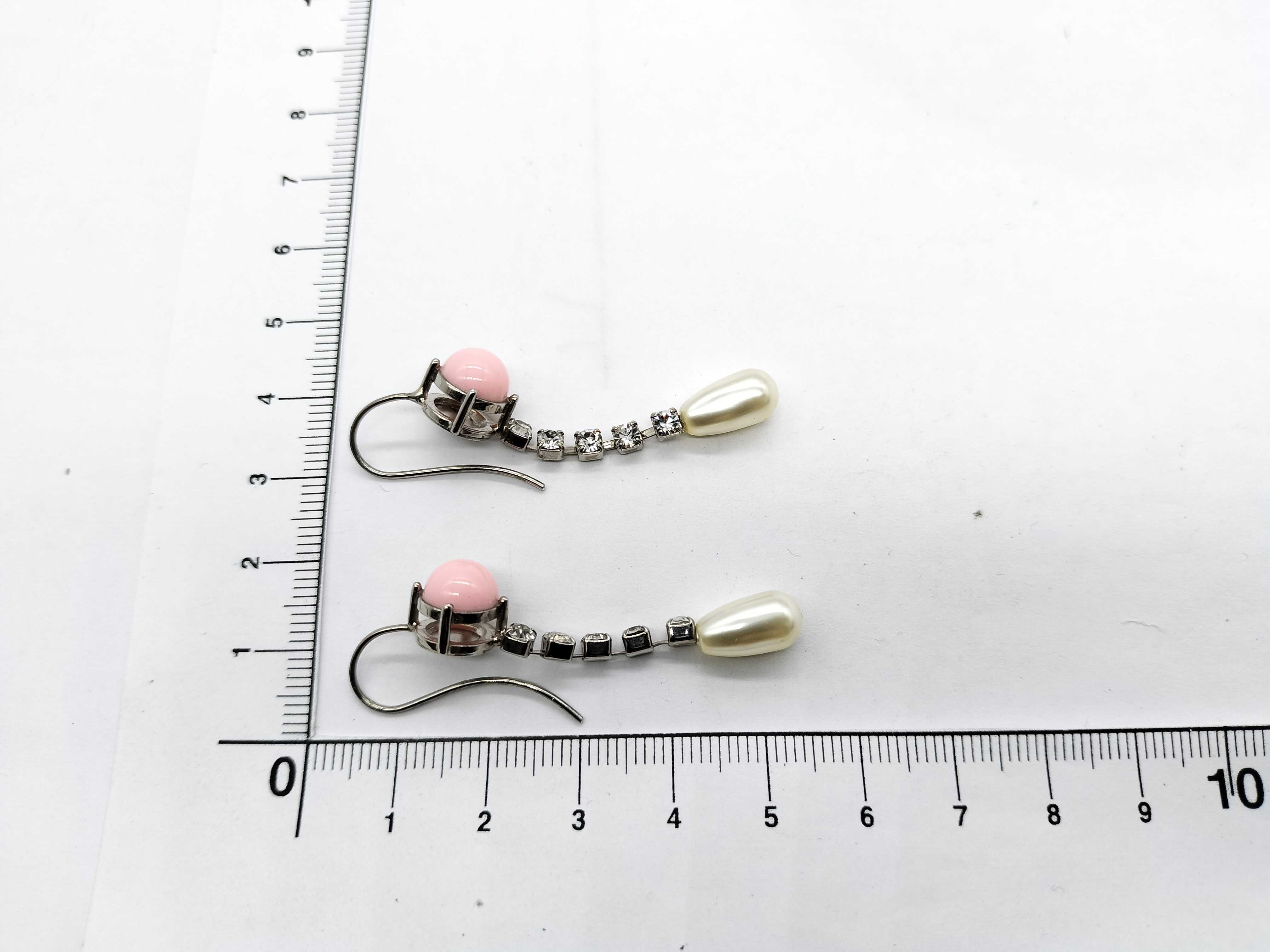 A Pair of Miu Miu Silver-Tone Pink Cabochon and Faux Pearl Drop Earrings