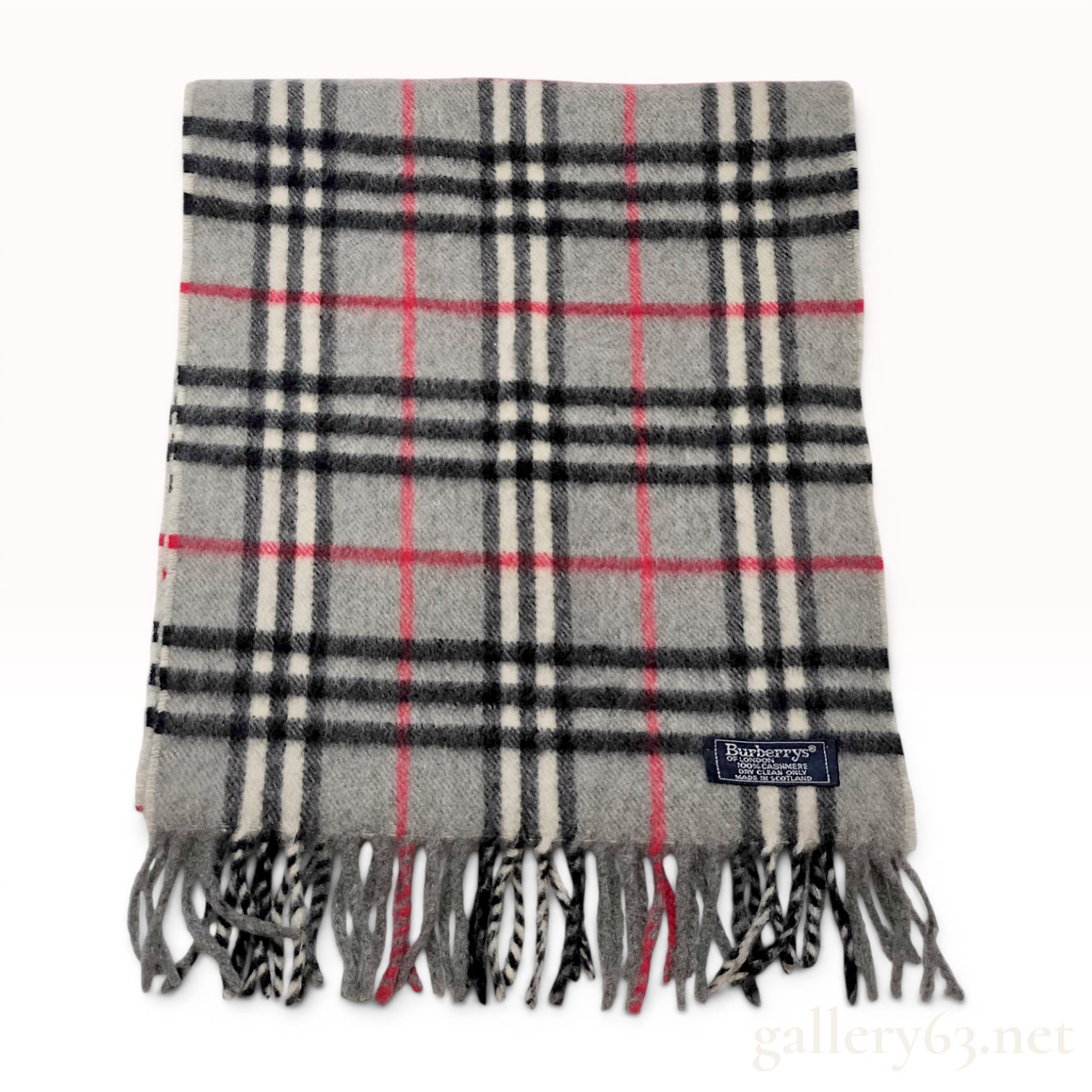 Vintage Burberrys Gray Nova Check Cashmere Scarf