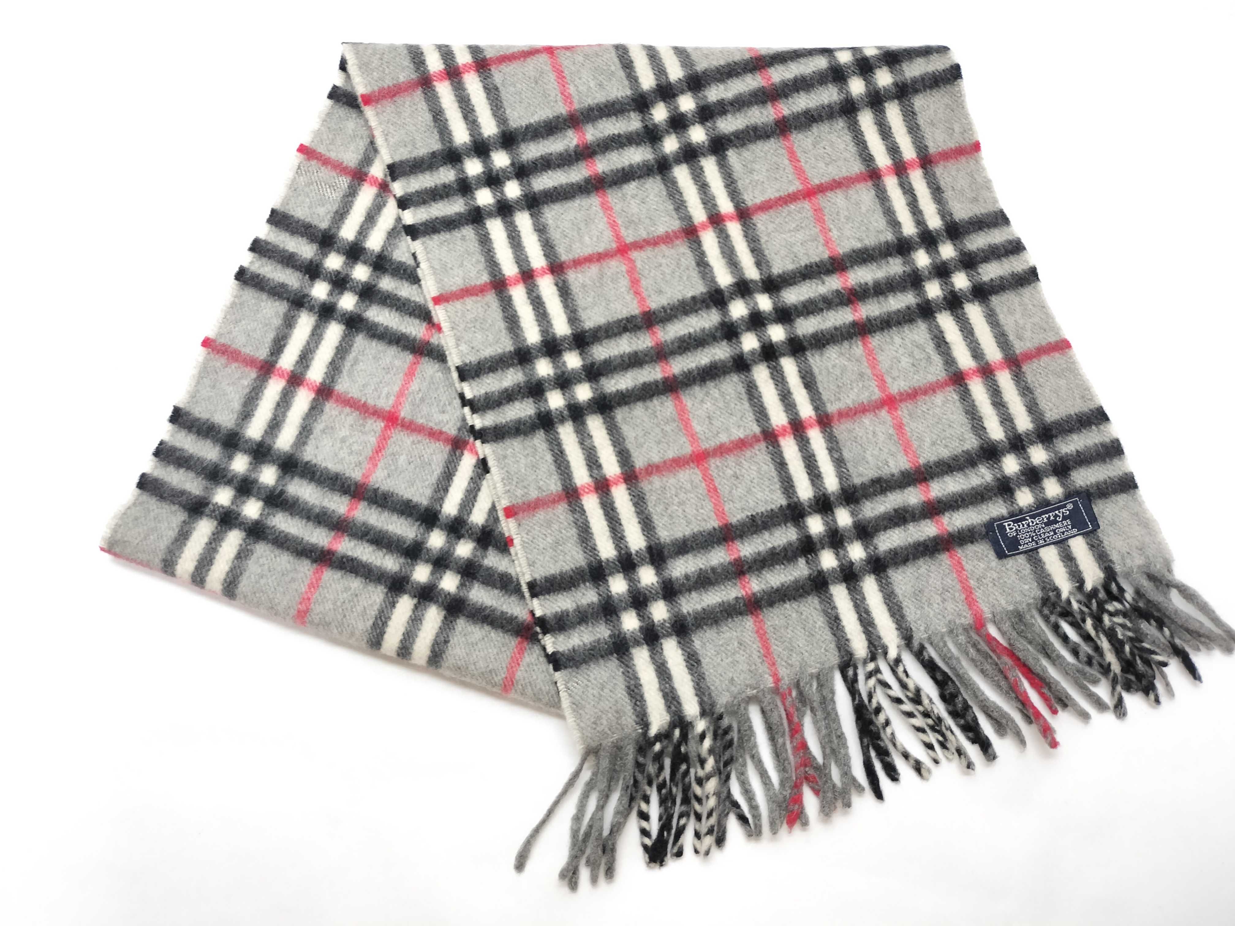 Vintage Burberrys Gray Nova Check Cashmere Scarf