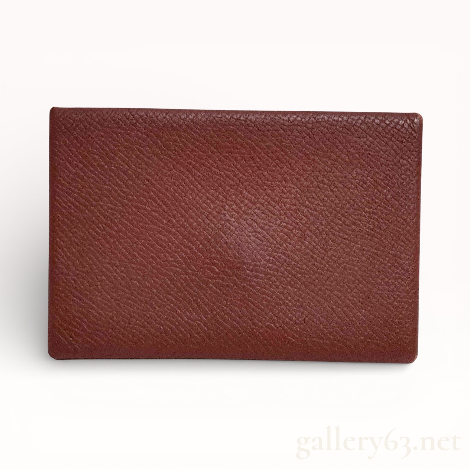 Hermes Calvi Coin Case in Brown Grained Leather with A-Engraving