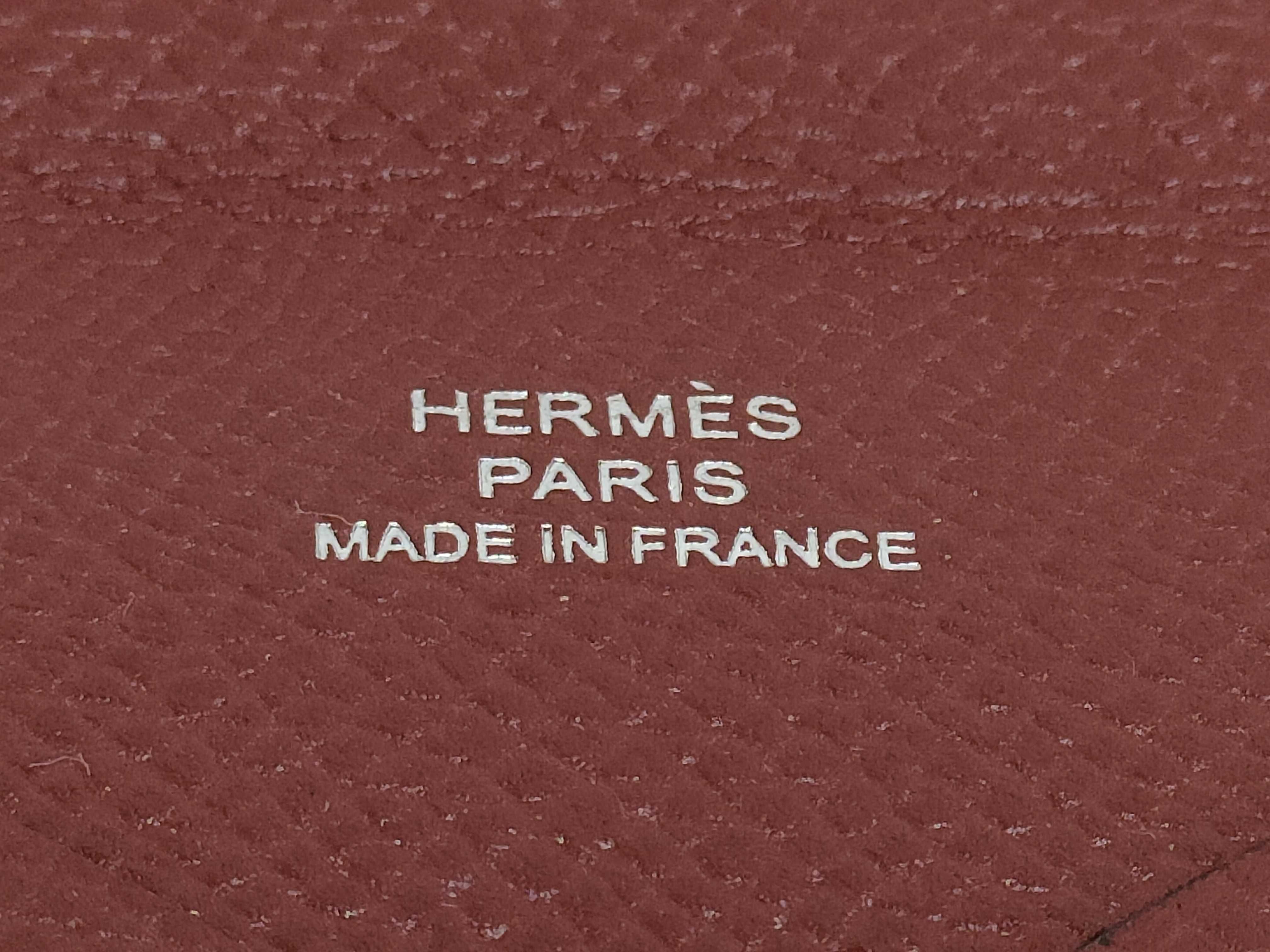 Hermes Calvi Coin Case in Brown Grained Leather with A-Engraving