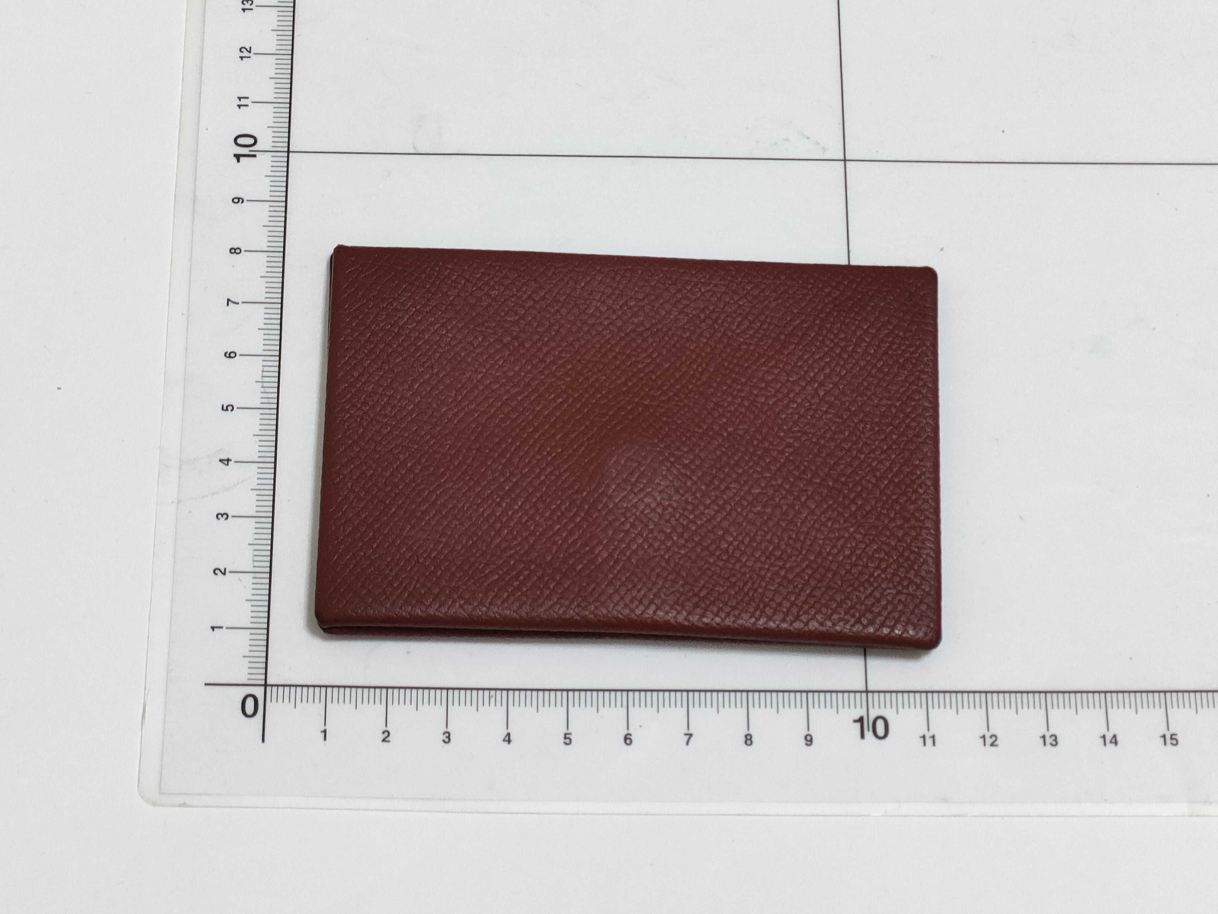 Hermes Calvi Coin Case in Brown Grained Leather with A-Engraving