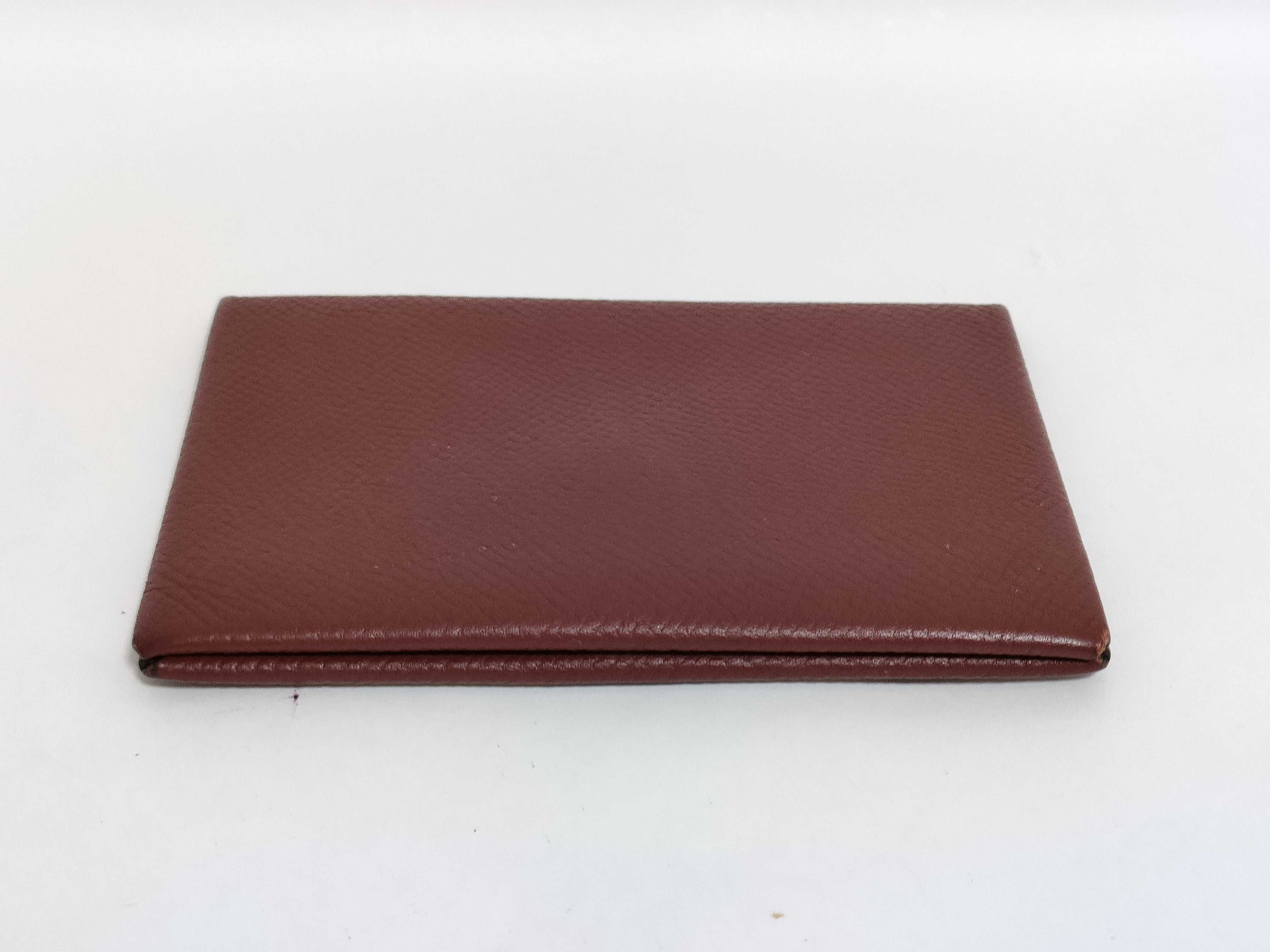 Hermes Calvi Coin Case in Brown Grained Leather with A-Engraving