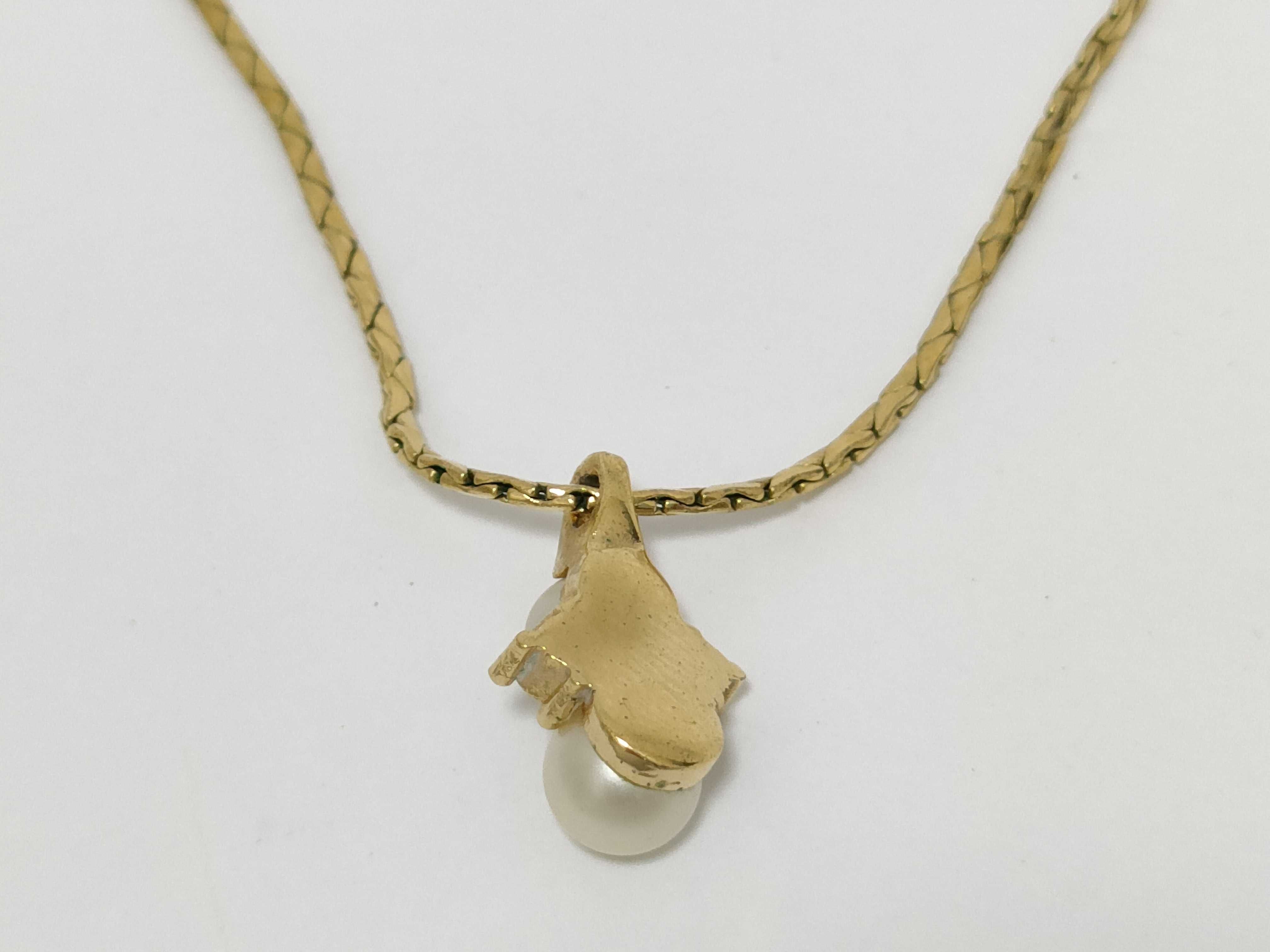Vintage Christian Dior Gold Plated Faux Pearl and Rhinestone Pendant Necklace