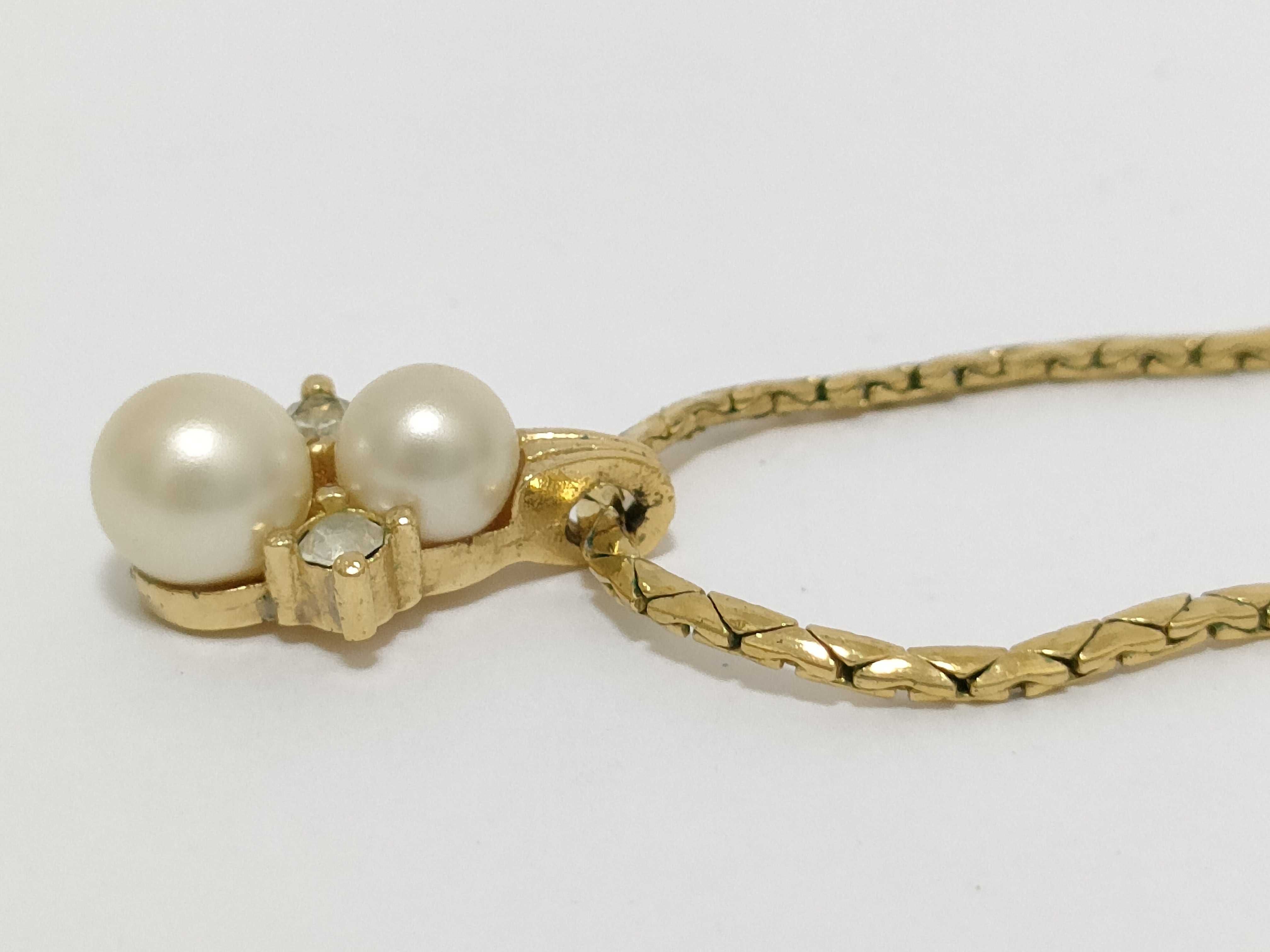 Vintage Christian Dior Gold Plated Faux Pearl and Rhinestone Pendant Necklace