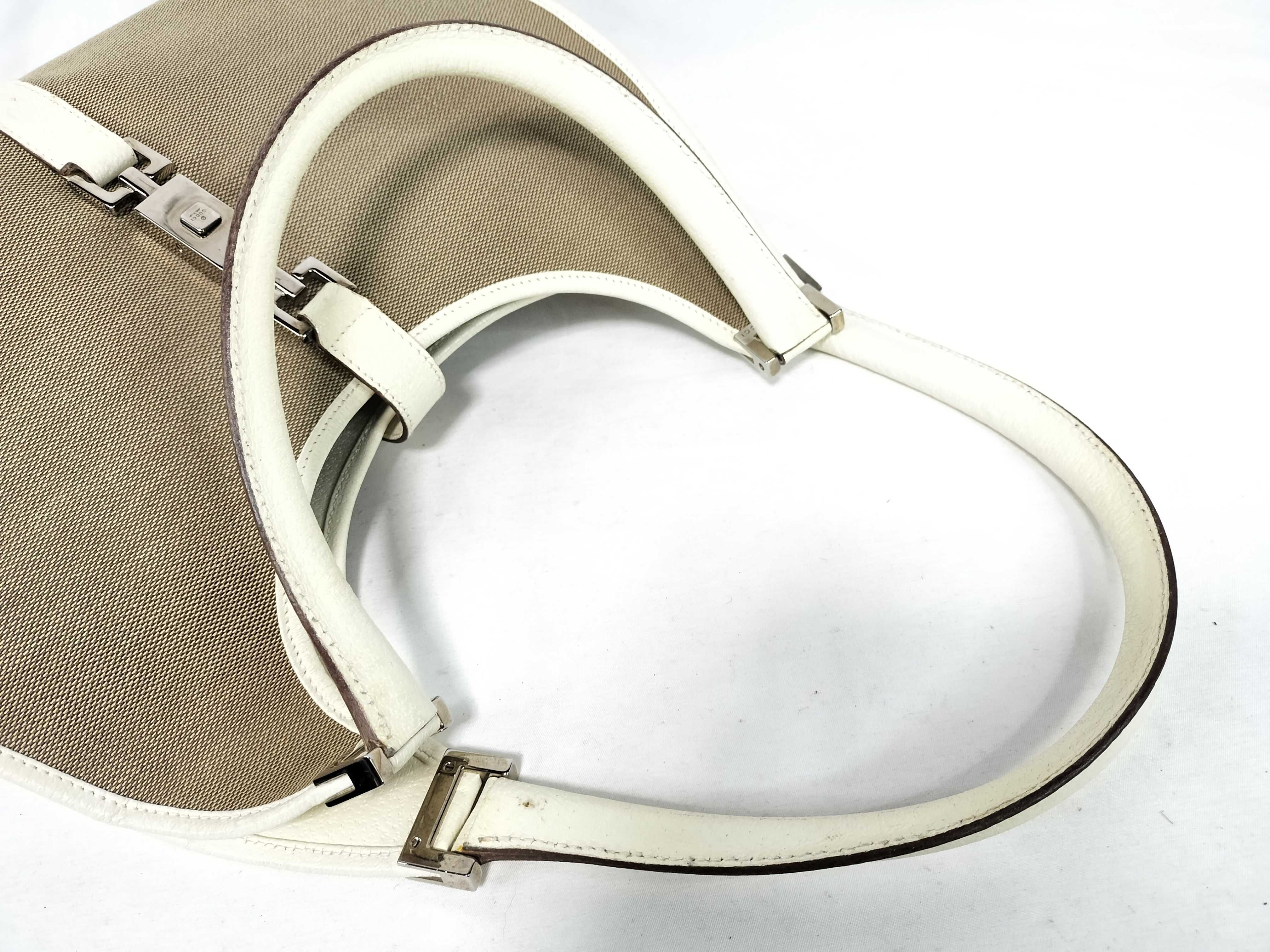 Gucci Piston Lock Bardot Canvas and Leather Hobo Bag